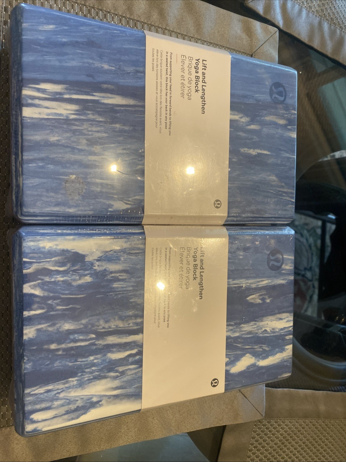 New Lululemon Lift and Lengthen Yoga Block Blue and White Marble Sealed Set Of 2