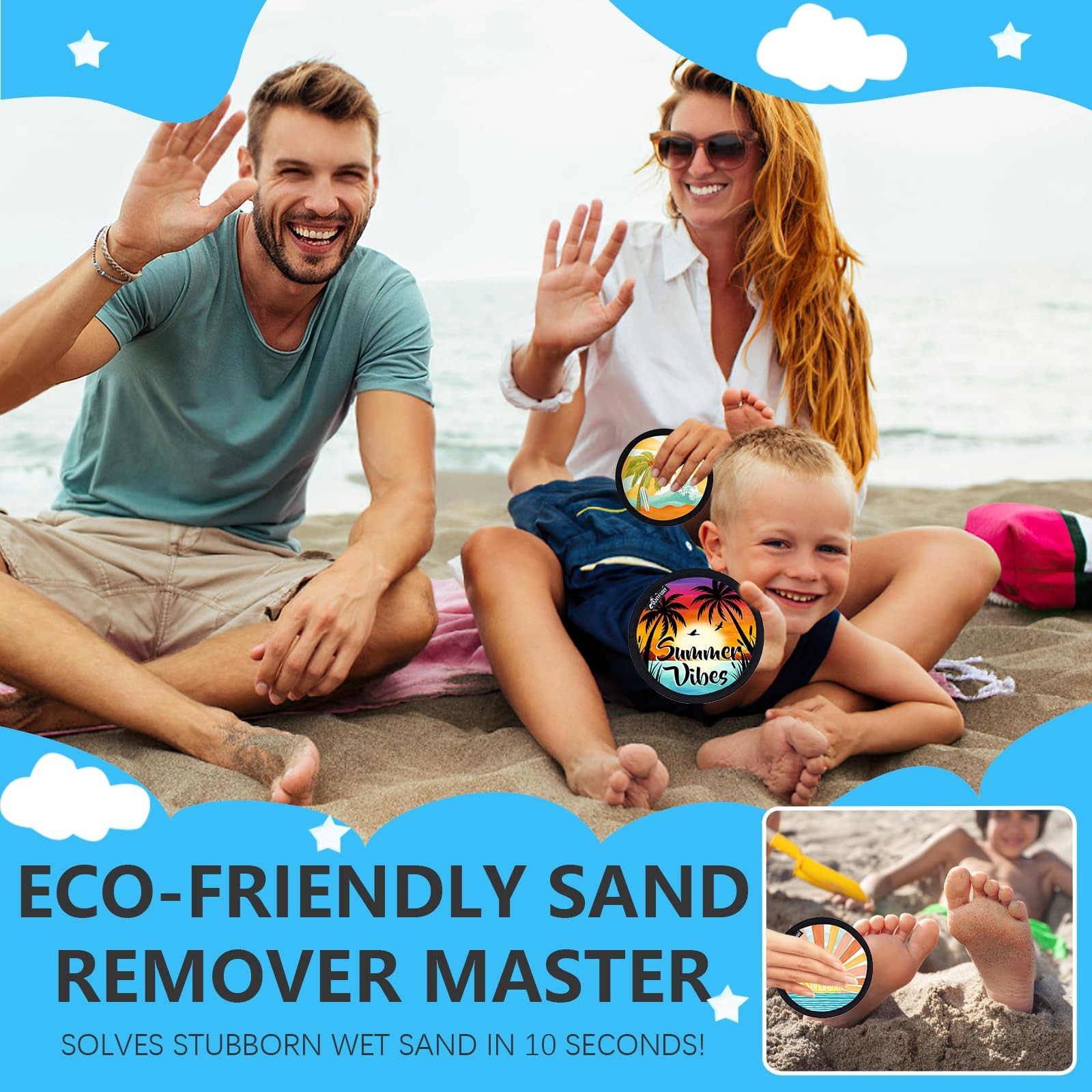 Antfuny 3 Pack Sand Rremover for Beach Eraser 3pcs Sunshine Good Wave