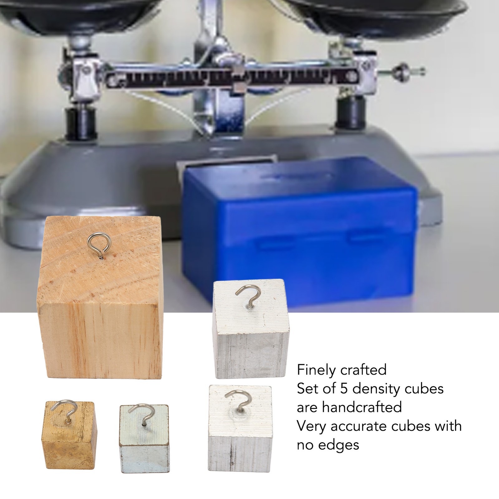 5x Density Cubes Set Copper Iron Aluminum Solid Wood Density Blocks For Phys SET