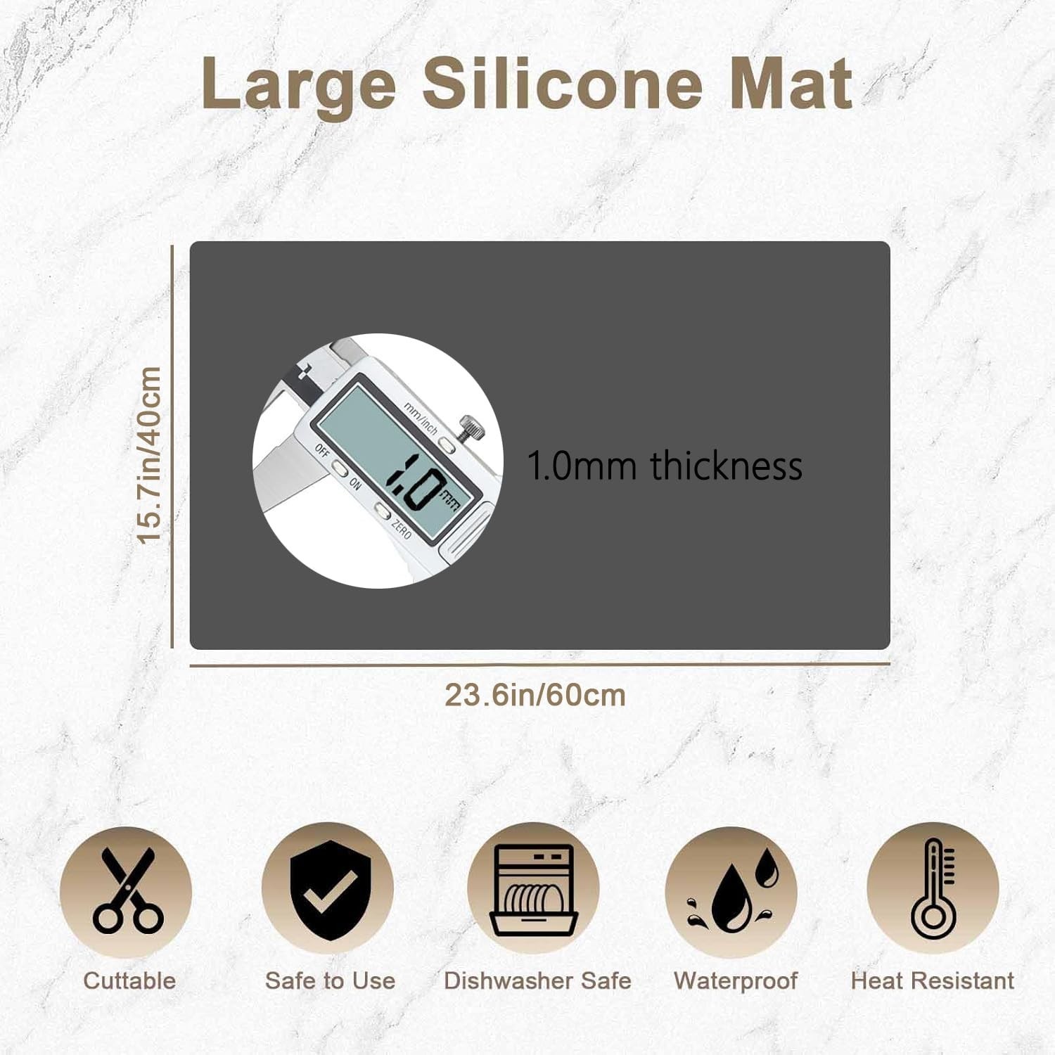 23.6&Prime;x15.7&Prime;(60cmx40cm) Large Silicone Mat for Kitchen Counter, Non-Slip Heat …