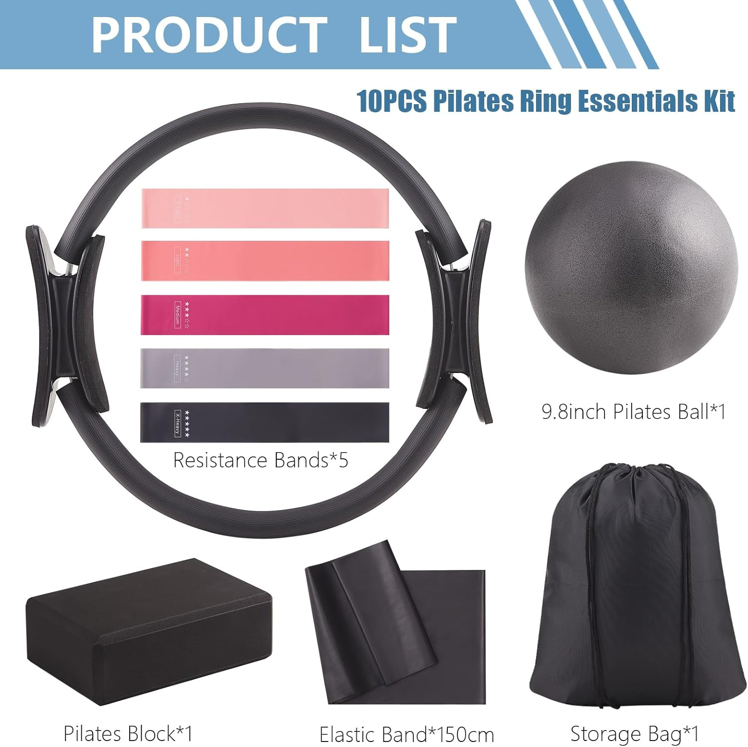 10 Pcs Pilates Equipment Present Pilates Ring Set with Yoga Ring Ball Stretching