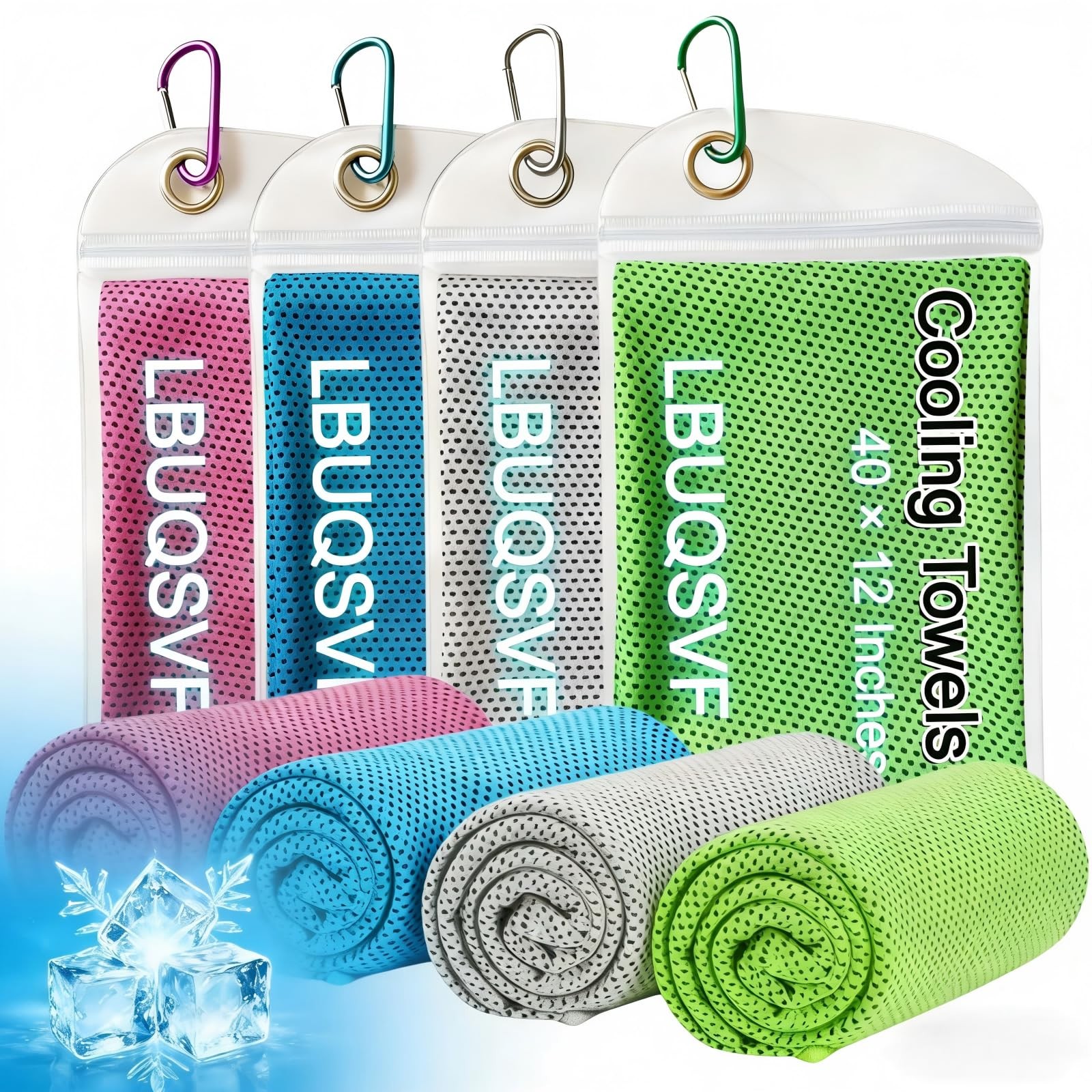 LBUQSVF 4 Pack Cooling 40 *12 Inches, Mixed Colors, Blue/Gray/Rose Red/Green