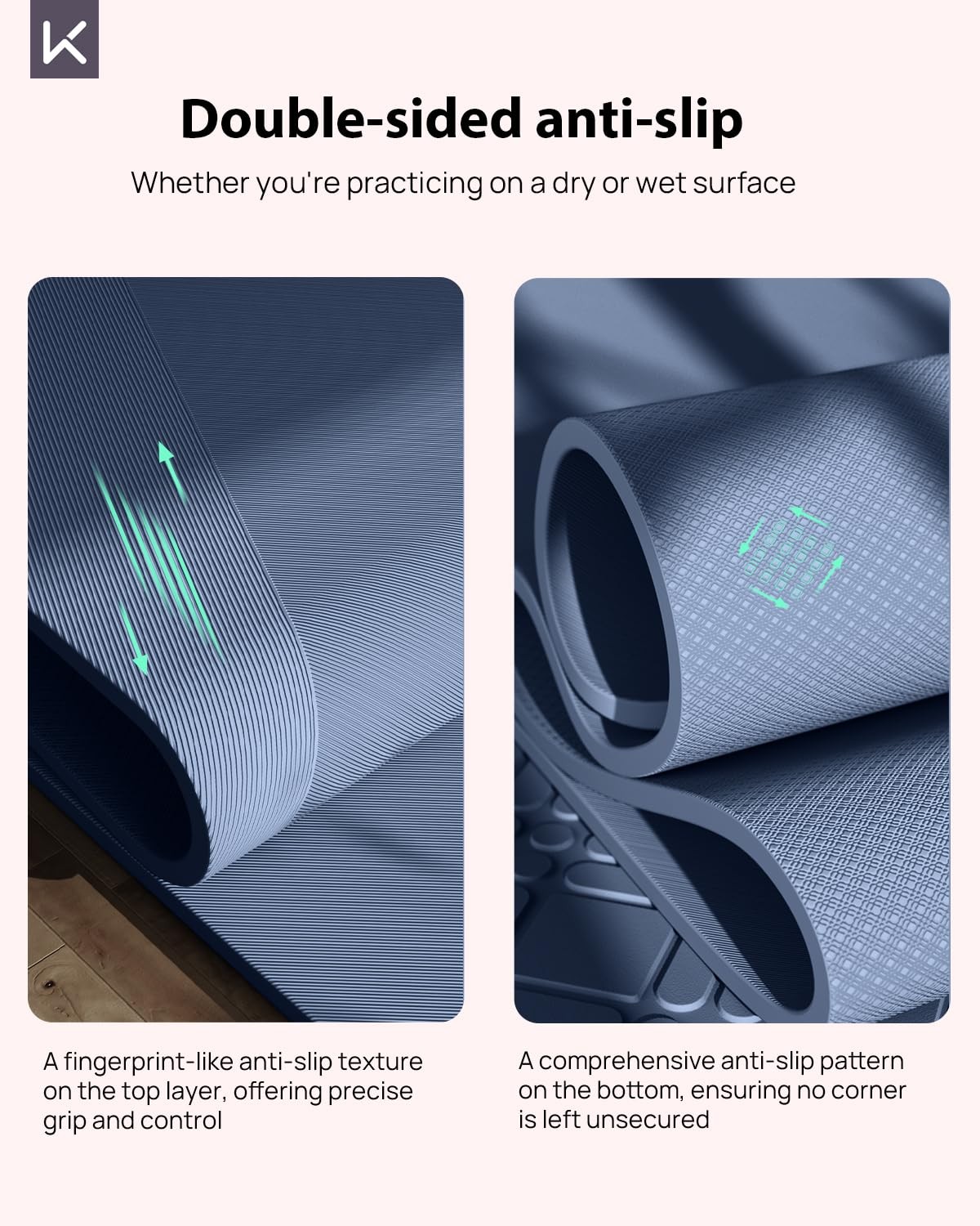 Extra Wide & Thick TPE Yoga Mat, 7mm, Navy Blue