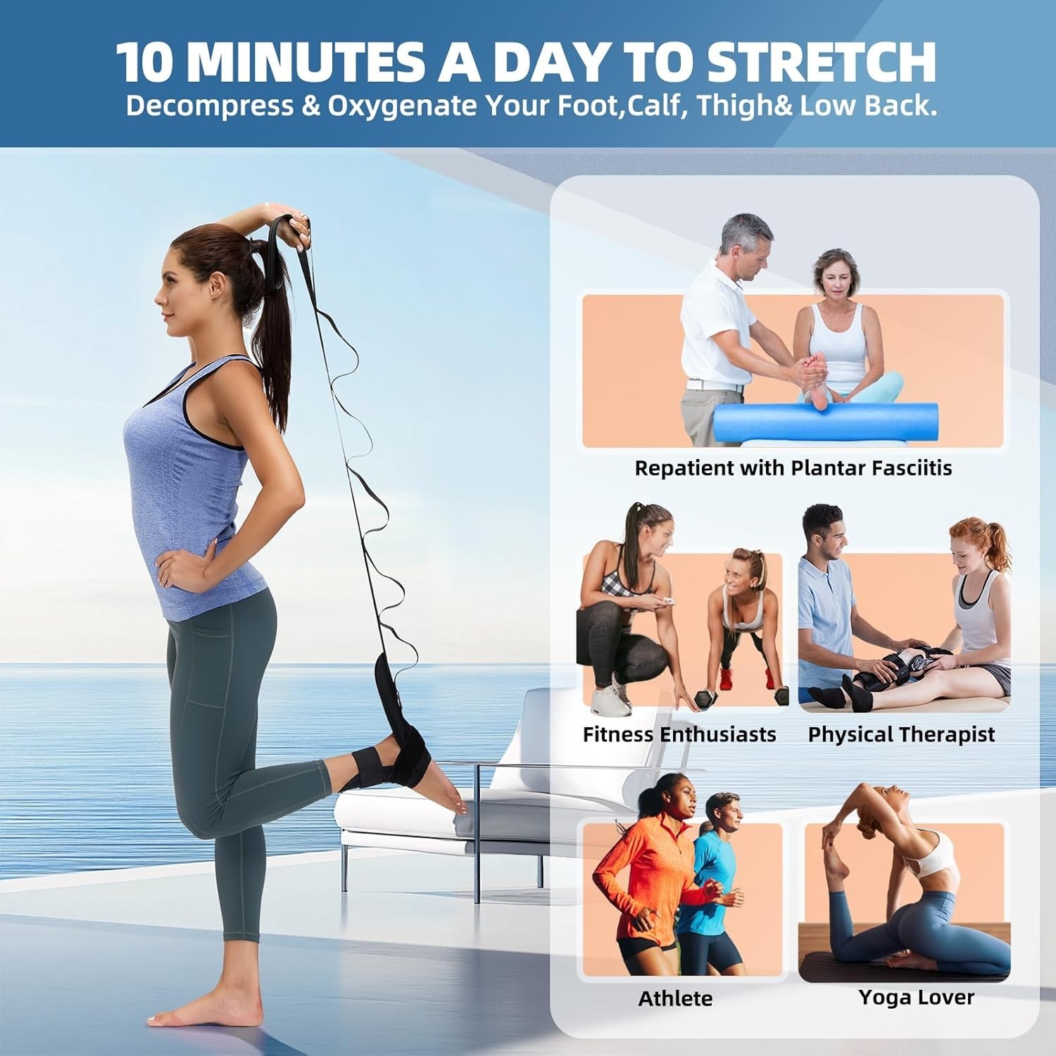 Durable Foot & Leg Stretch Strap for Relief from Heel Spurs and Muscle Tension