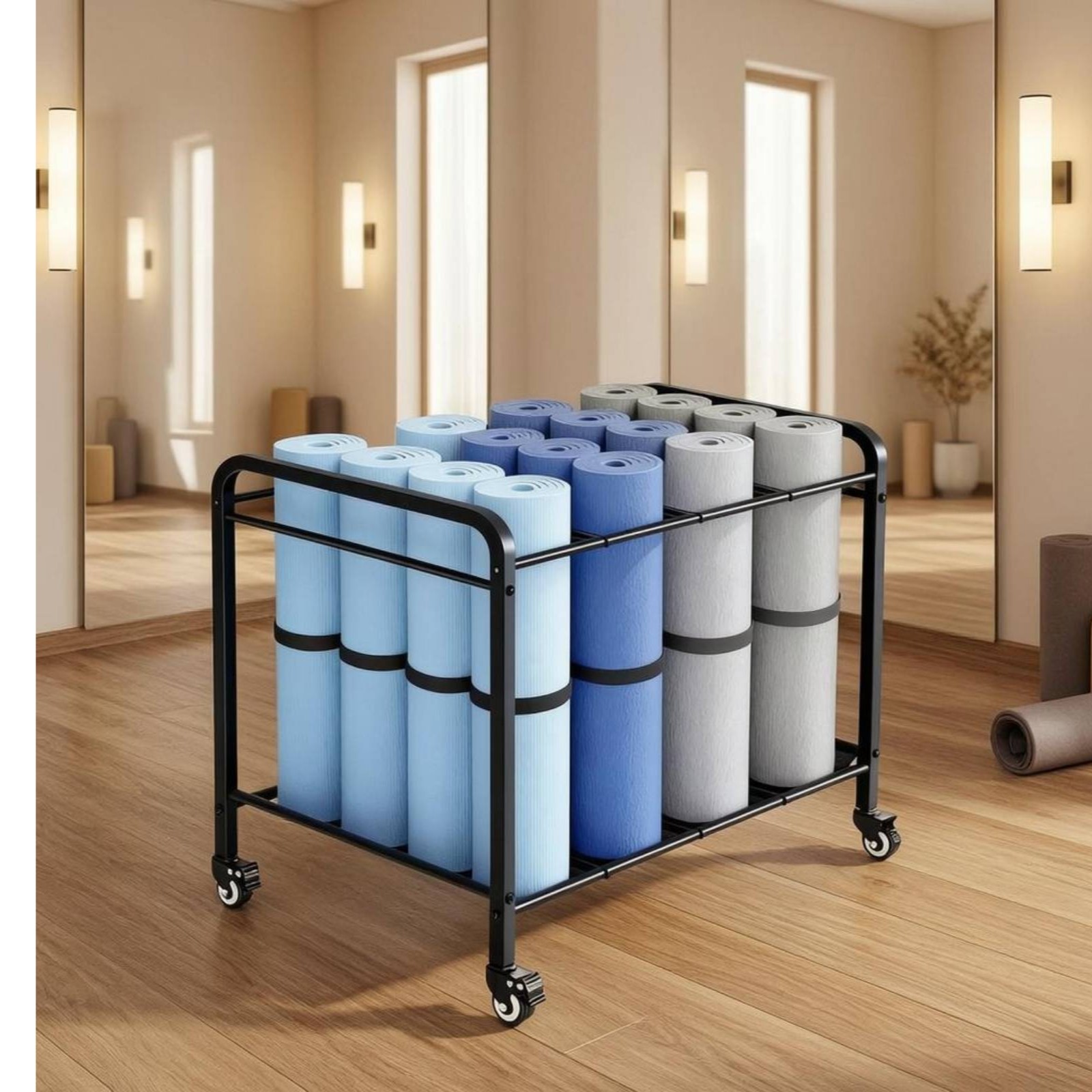 Exercise Mat Storage Rack Freestanding Exercise Gear Organizer with Wheels