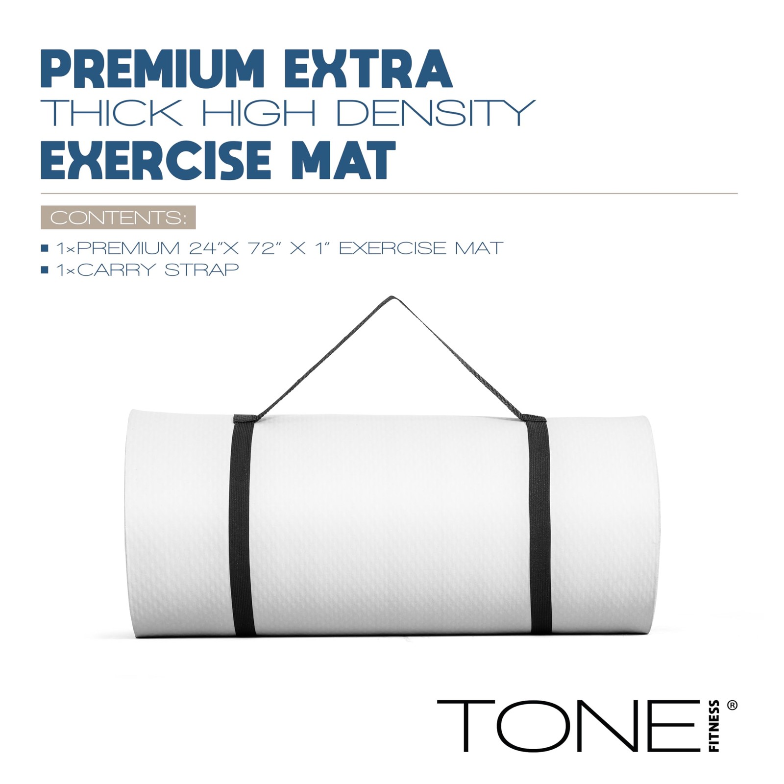 Premium Extra Thick 1-Inch High Density Exercise Mat with Carry Strap – Non-S…