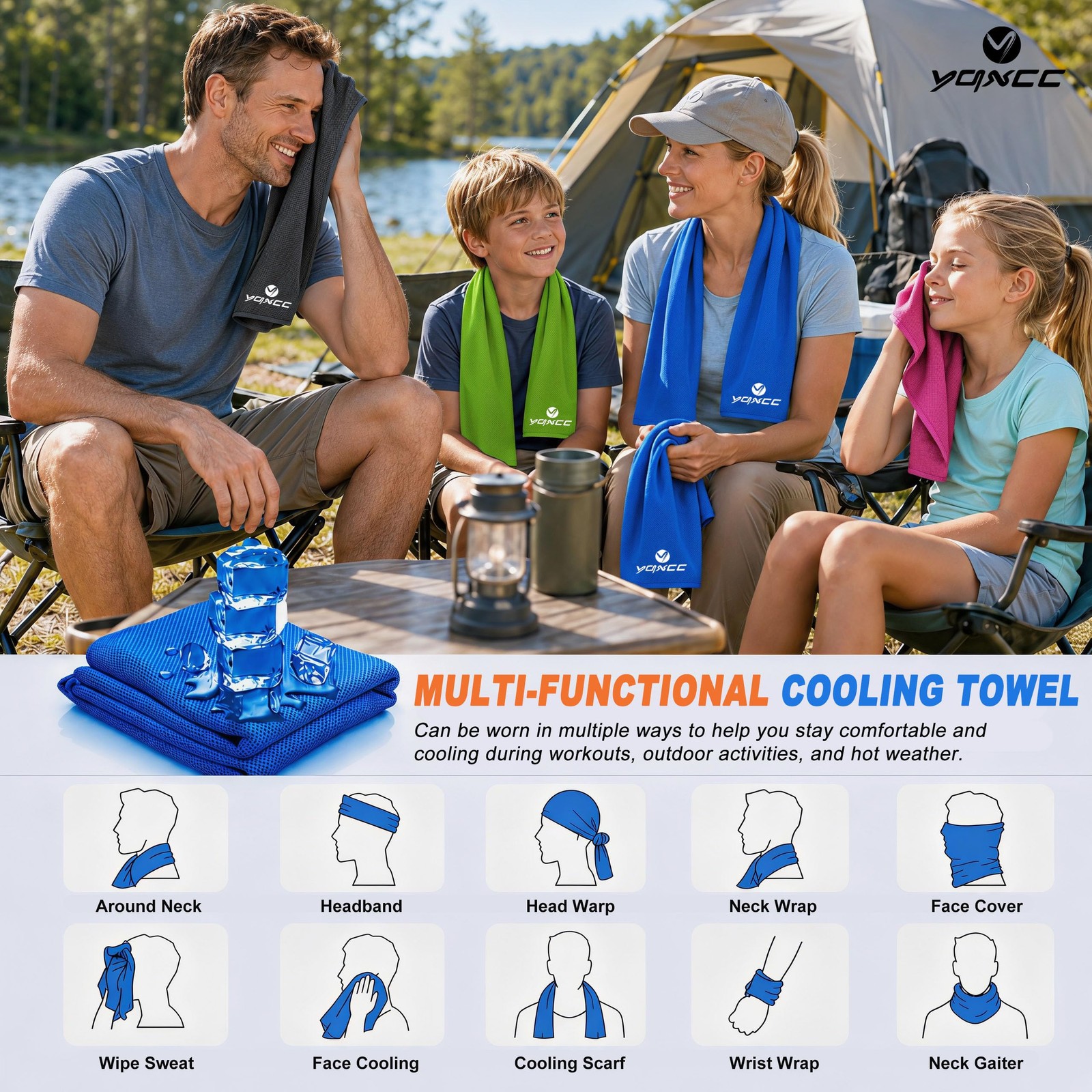YQXCC 4 Pack Cooling Towels (47&Prime;x12&Prime;), Ice 47&Prime;x12&Prime;, Dark Gray*2/Light Gray*2