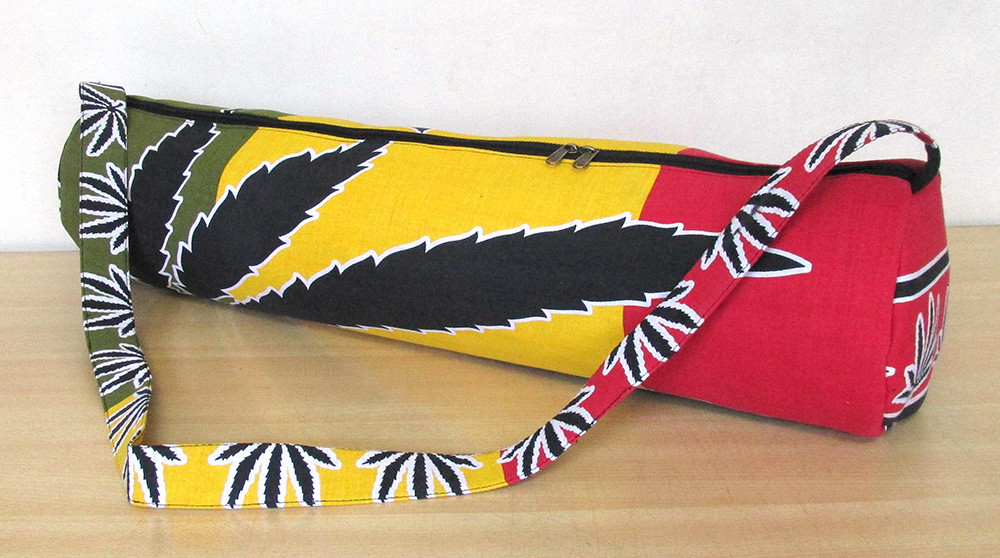 Bag Indian Handmade Leaf Print Cotton Yoga Mat Carrier Bag with Shoulder Strap @
