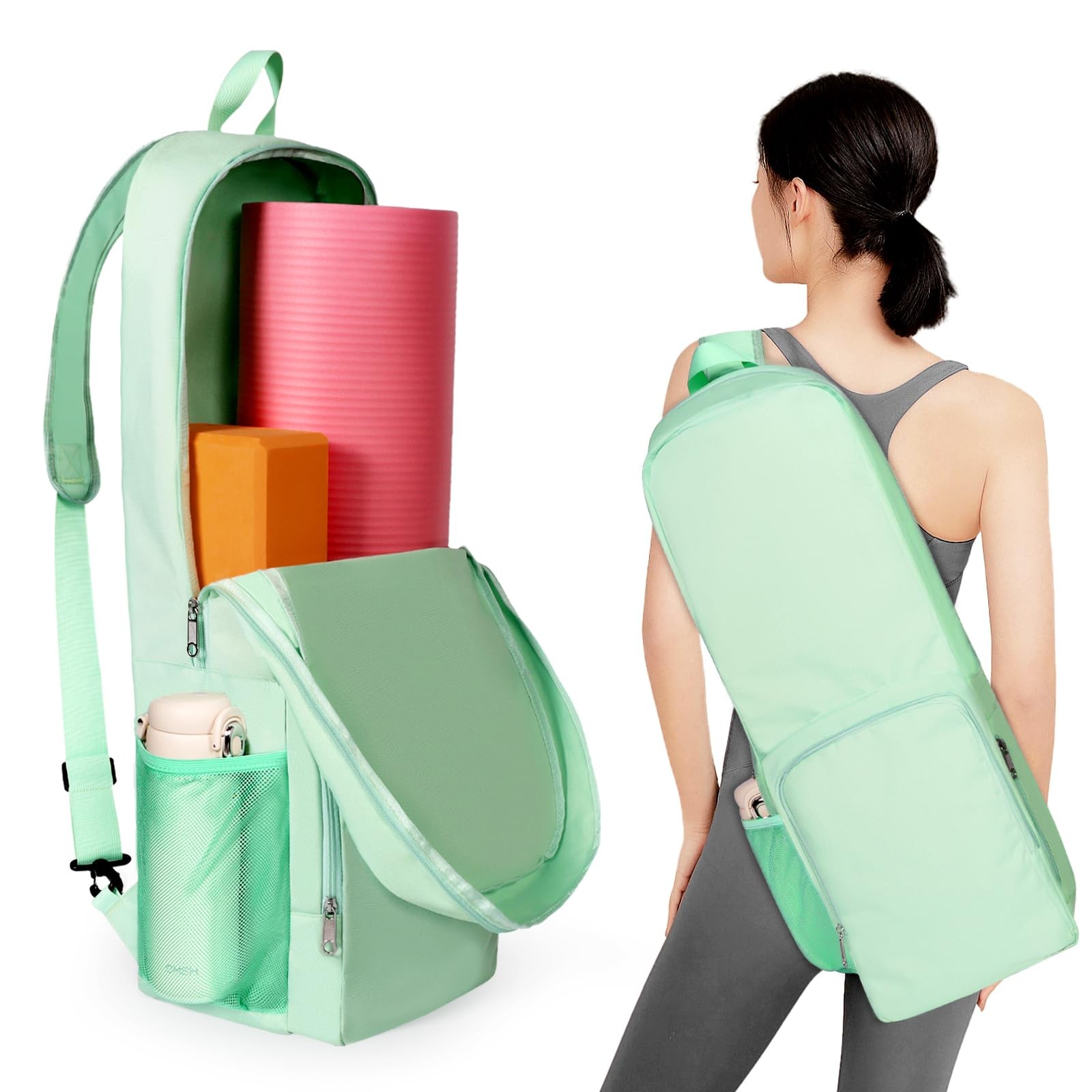 Yoga Mat Bag Carrier Side Mesh Zipper Pocket Exterior Wet Compartment Light