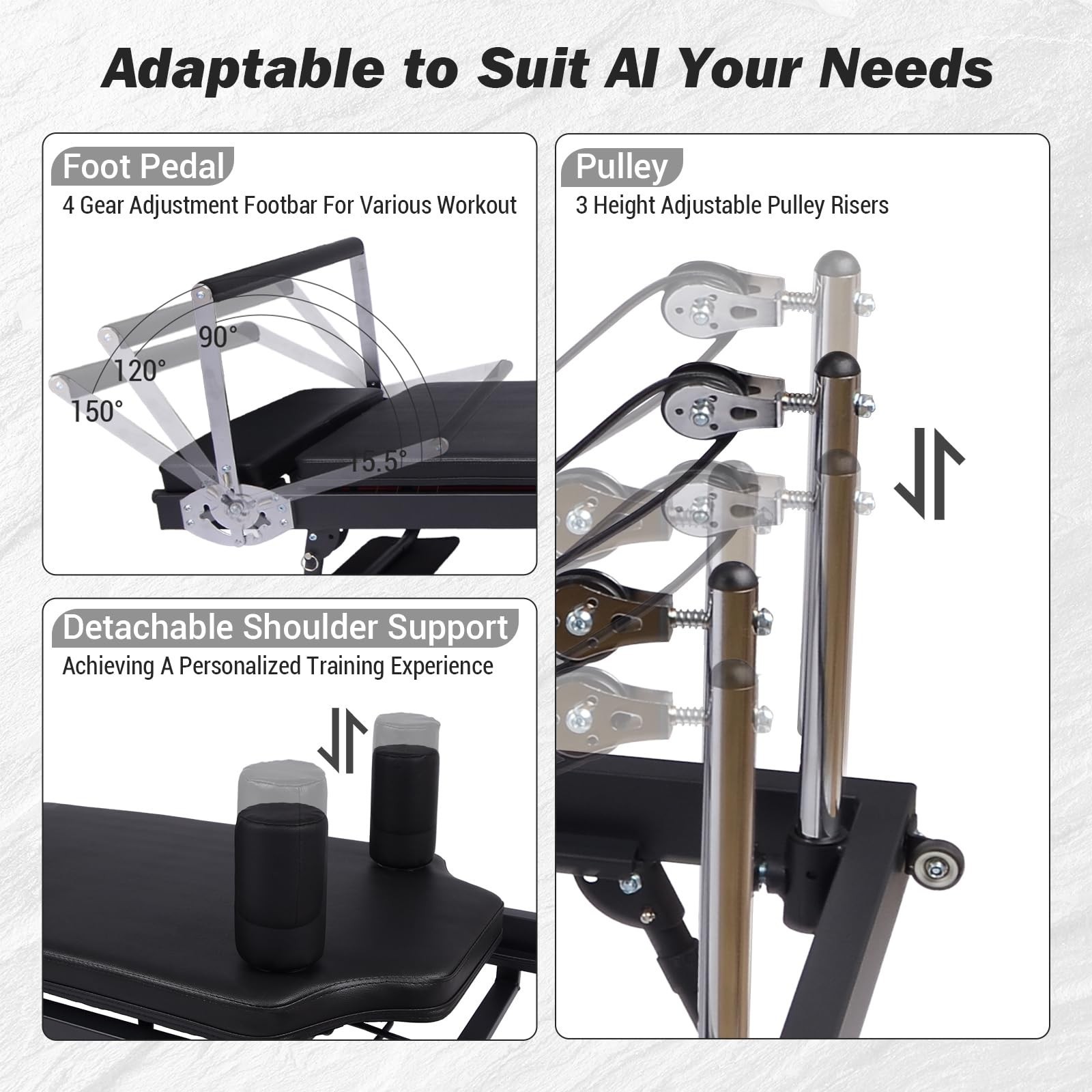 Foldable Pilates Reformer Machine with Wheels, Adjustable Armrests & Headrest