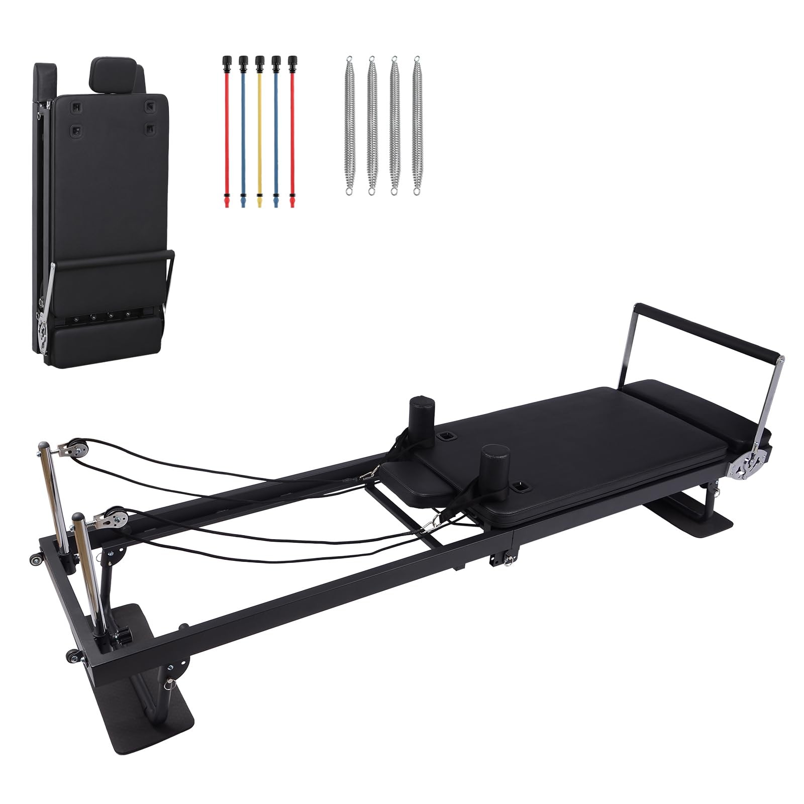 Pilates Reformer Machine, Foldable Pilates Equipment with Adjustable Resistance