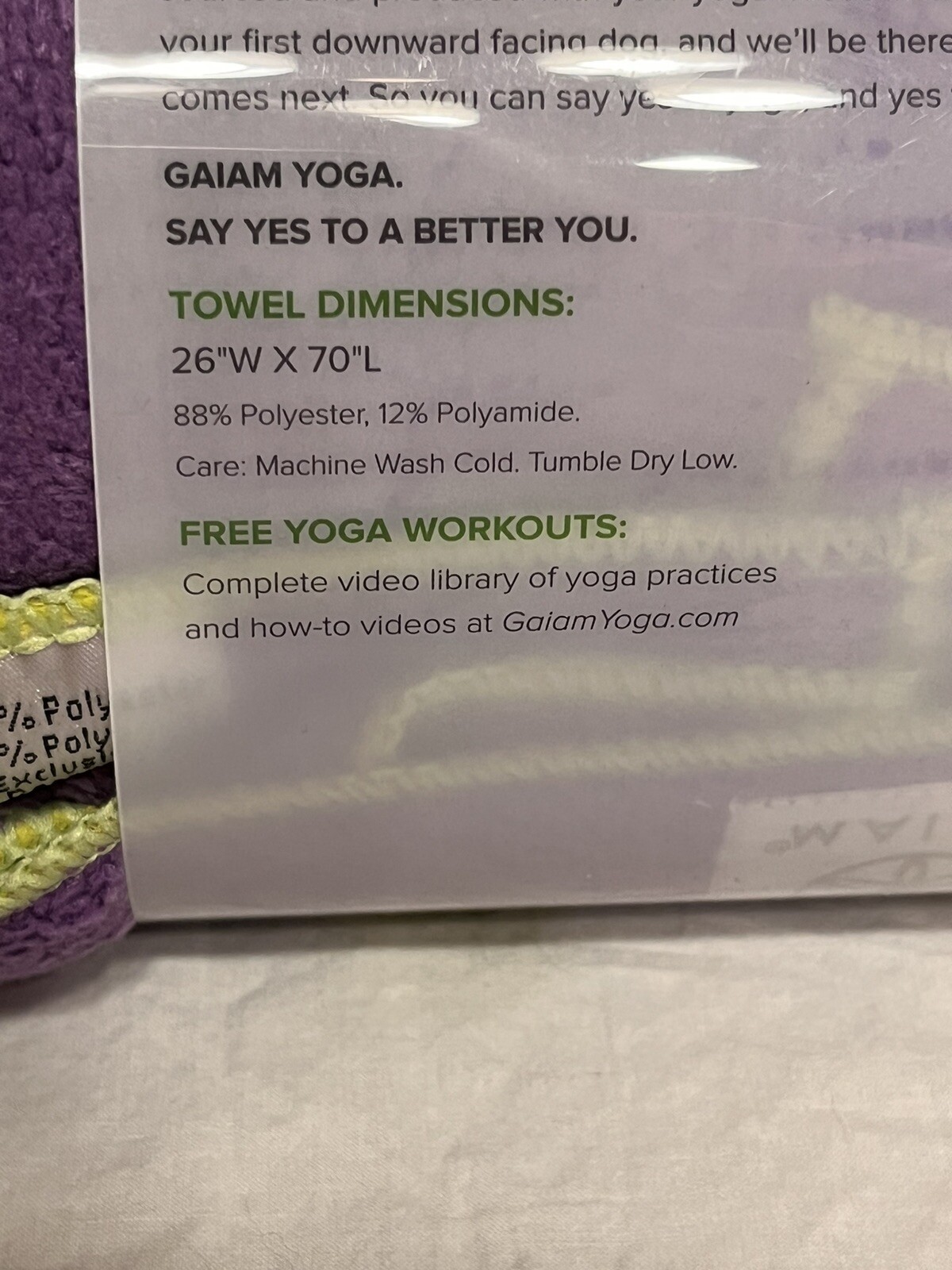 Gaiam Yoga Mat Towel Purple Full Size Microfiber Stay Dry Absorbent 26”x70” NEW