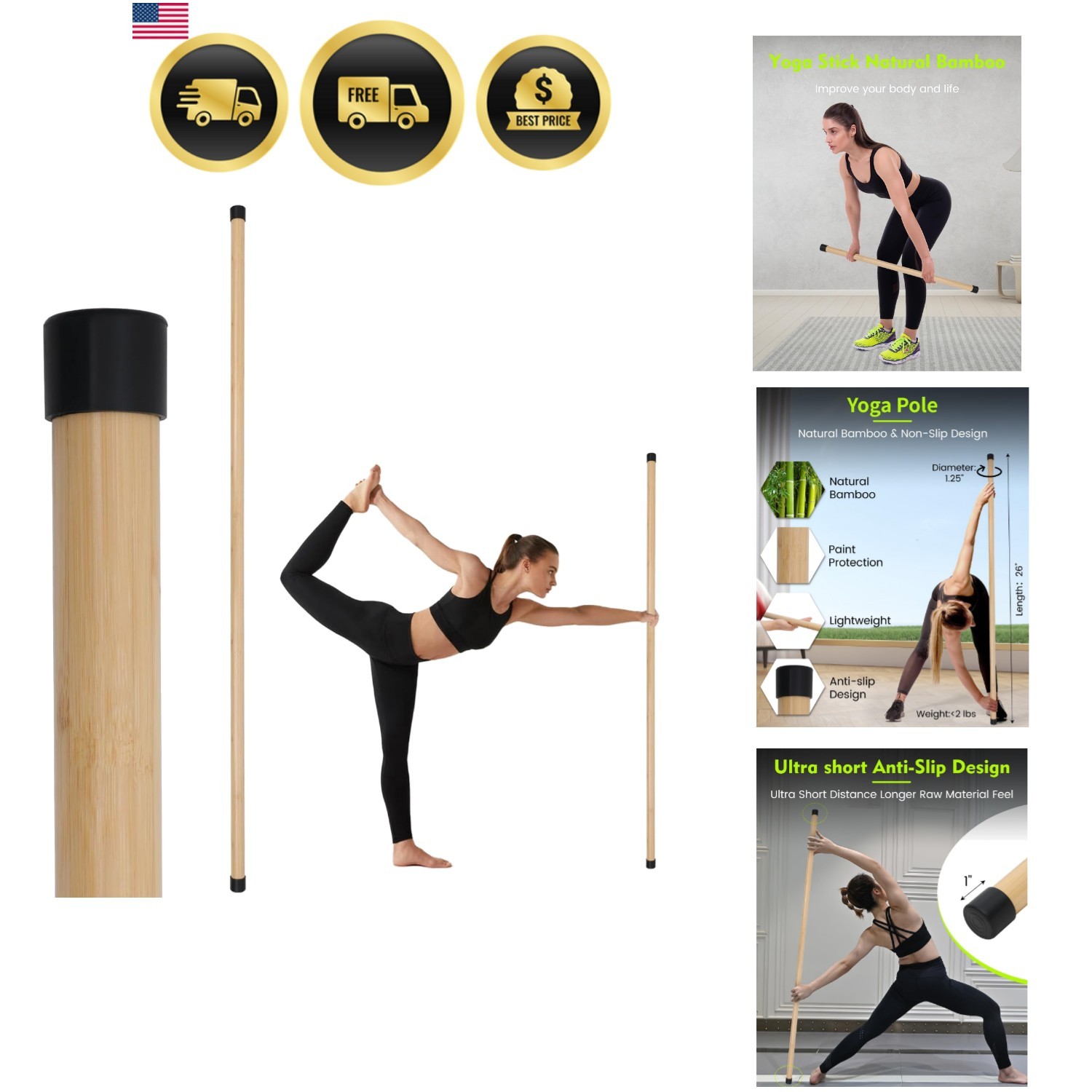 Yoga Stick 58 Inches Exercise Stick for Stretching Mobility Balance Pilates