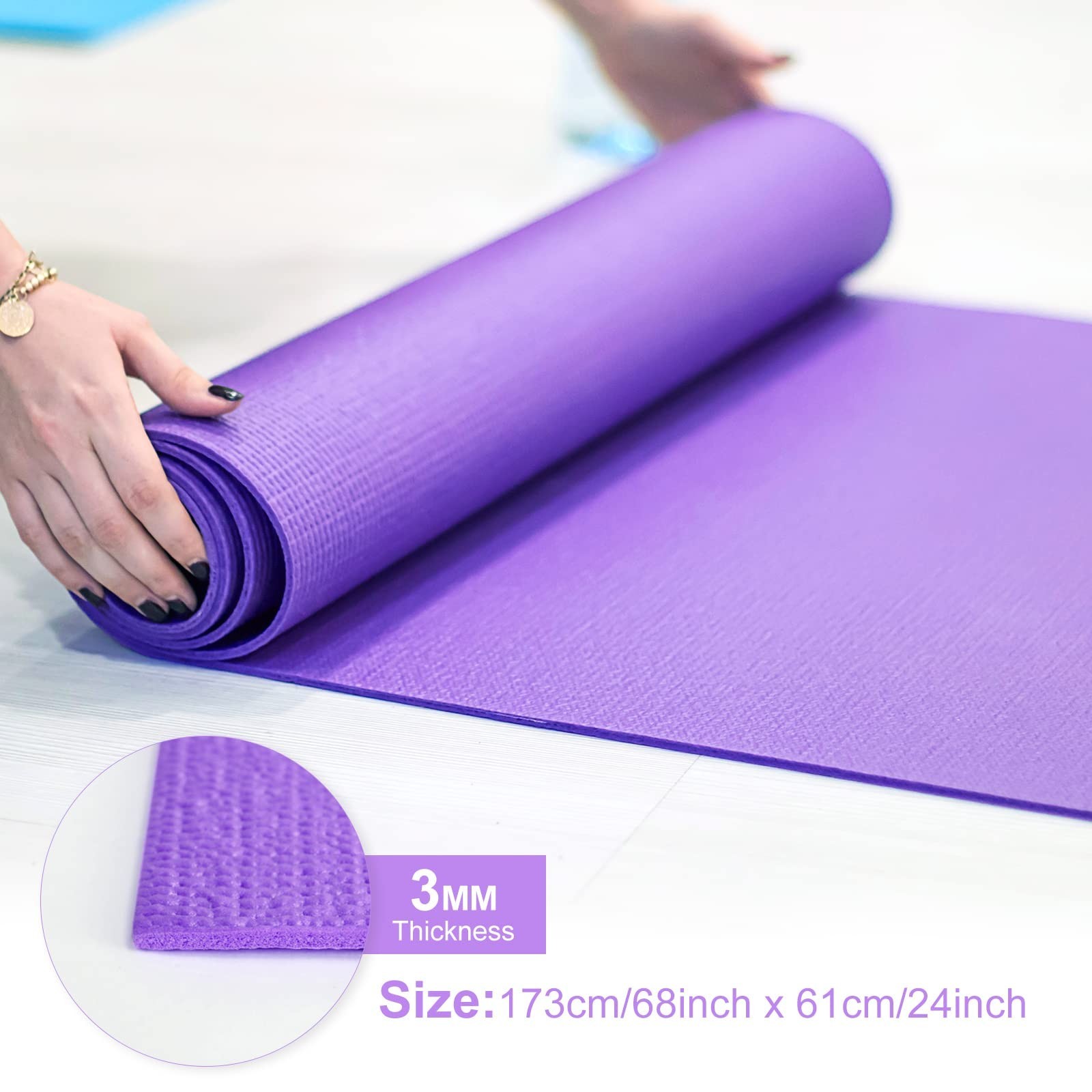 24 Pack 3 mm Thick Yoga Mat Bulk, Non Slip Exercise Workout Fitness Pad for W…