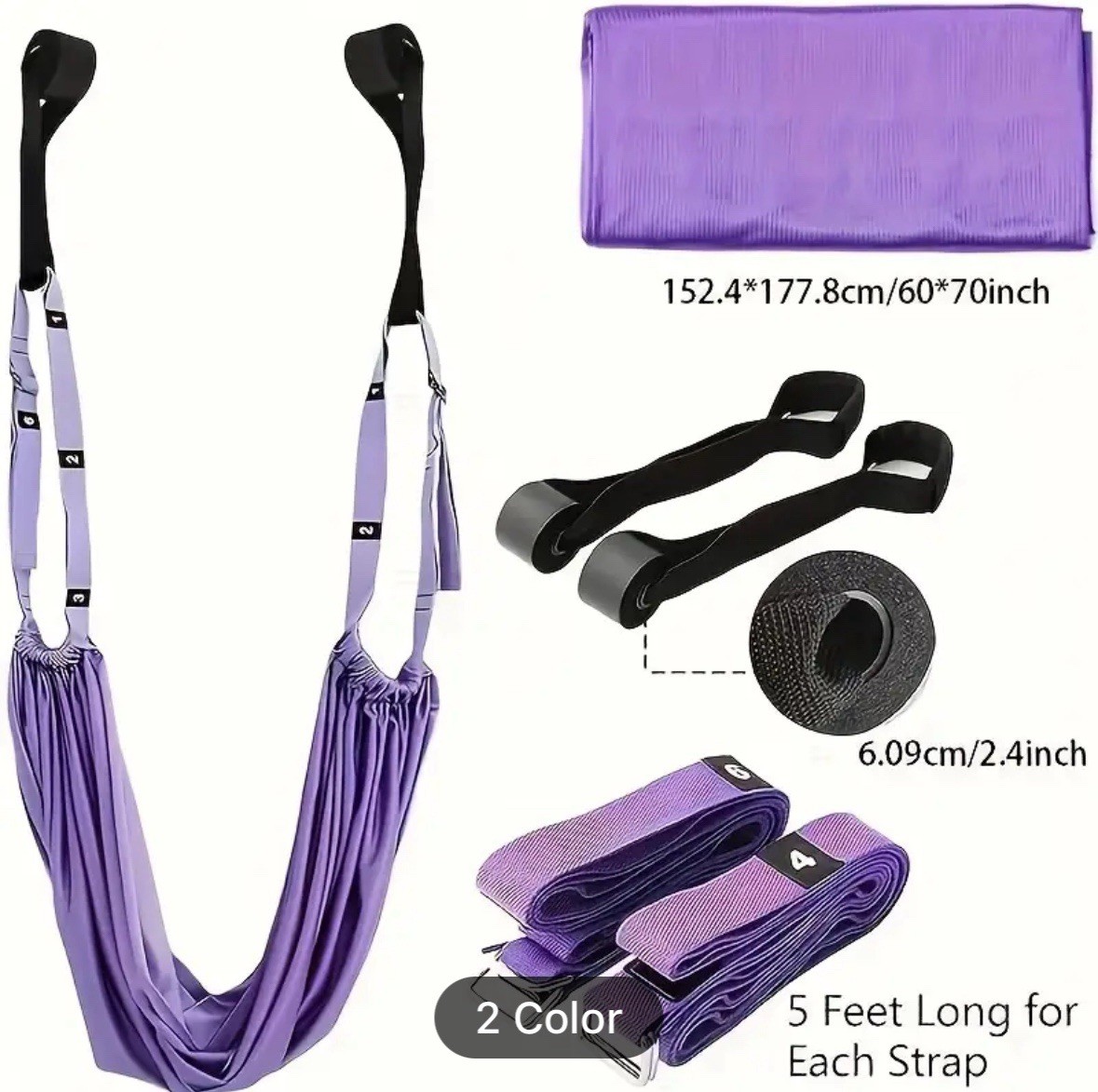 Purple or Pink Aerial Yoga Rope – Door-Mounted Stretching Strap
