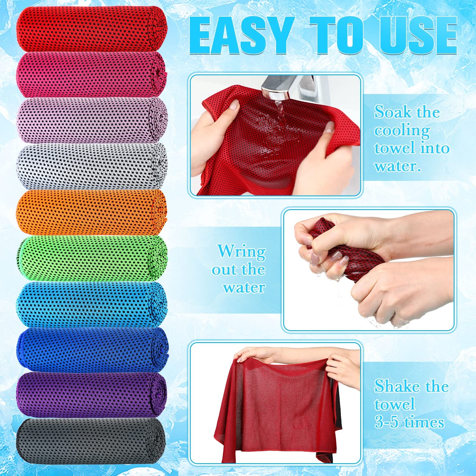 Maitys 200 Pcs Cooling Towel Bulk 32 X 12 Inch Microfiber Ice Towel Cold Soft
