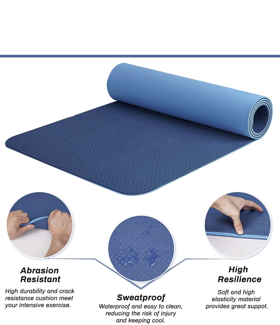 Non-slip Yoga Mat 72&Prime; x 24&Prime; with Bag and Carry Strap Blue