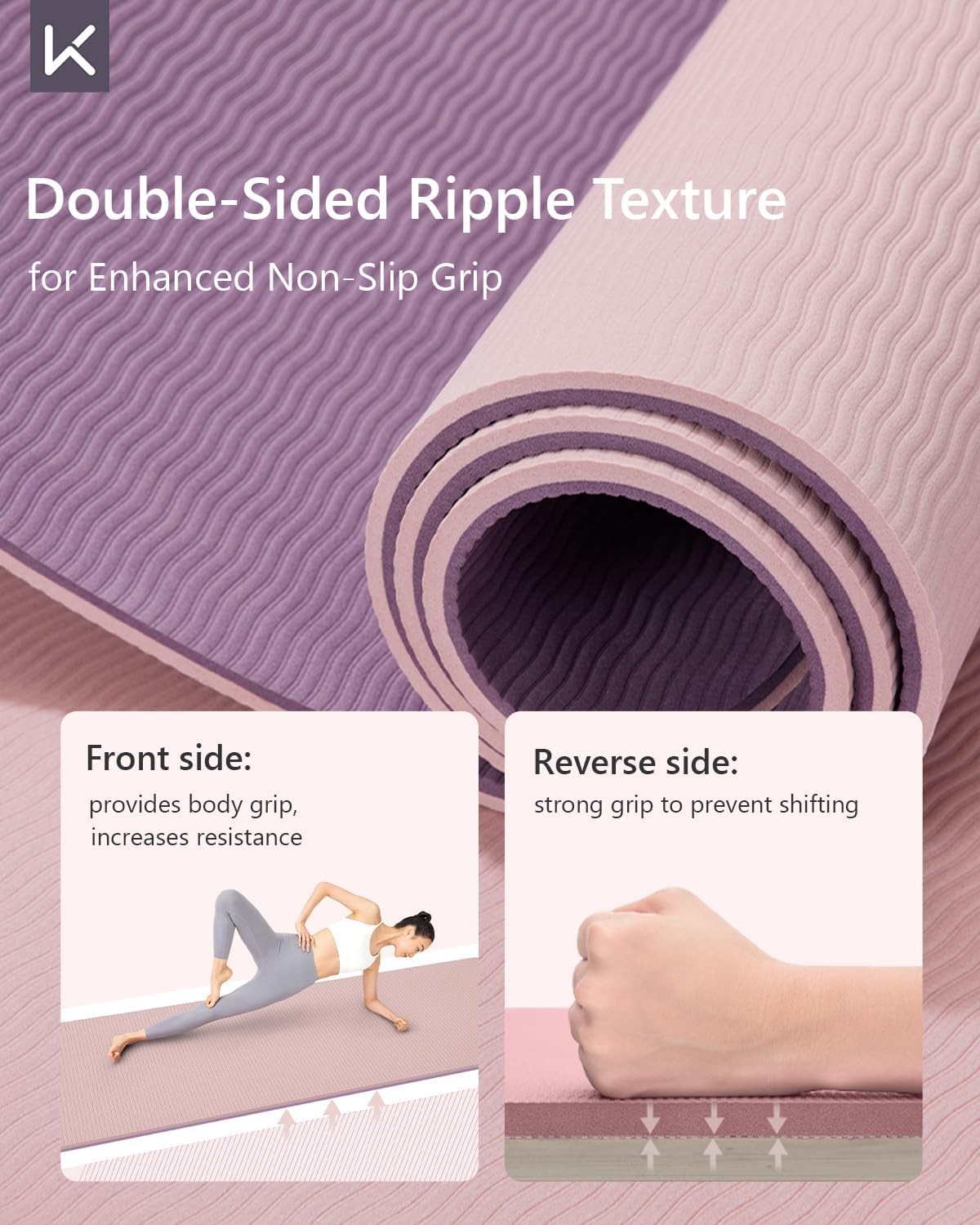 Yoga Mat 7mm Thick Non Slip – Extra Cushion TPE Exercise Mat for Home Workout…