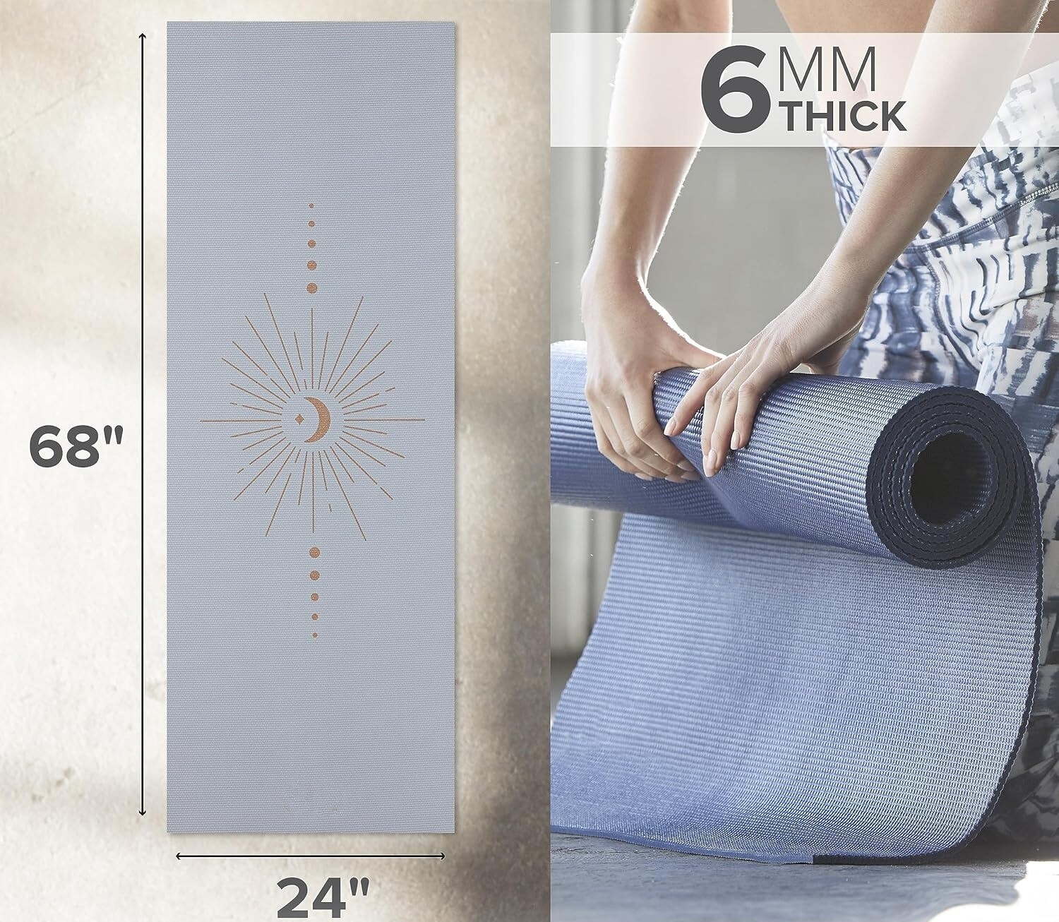Esterilla De Yoga De 6mm De Grosor Antideslizante Para Adultos 68&Prime;L x 24&Prime;W x 0.2