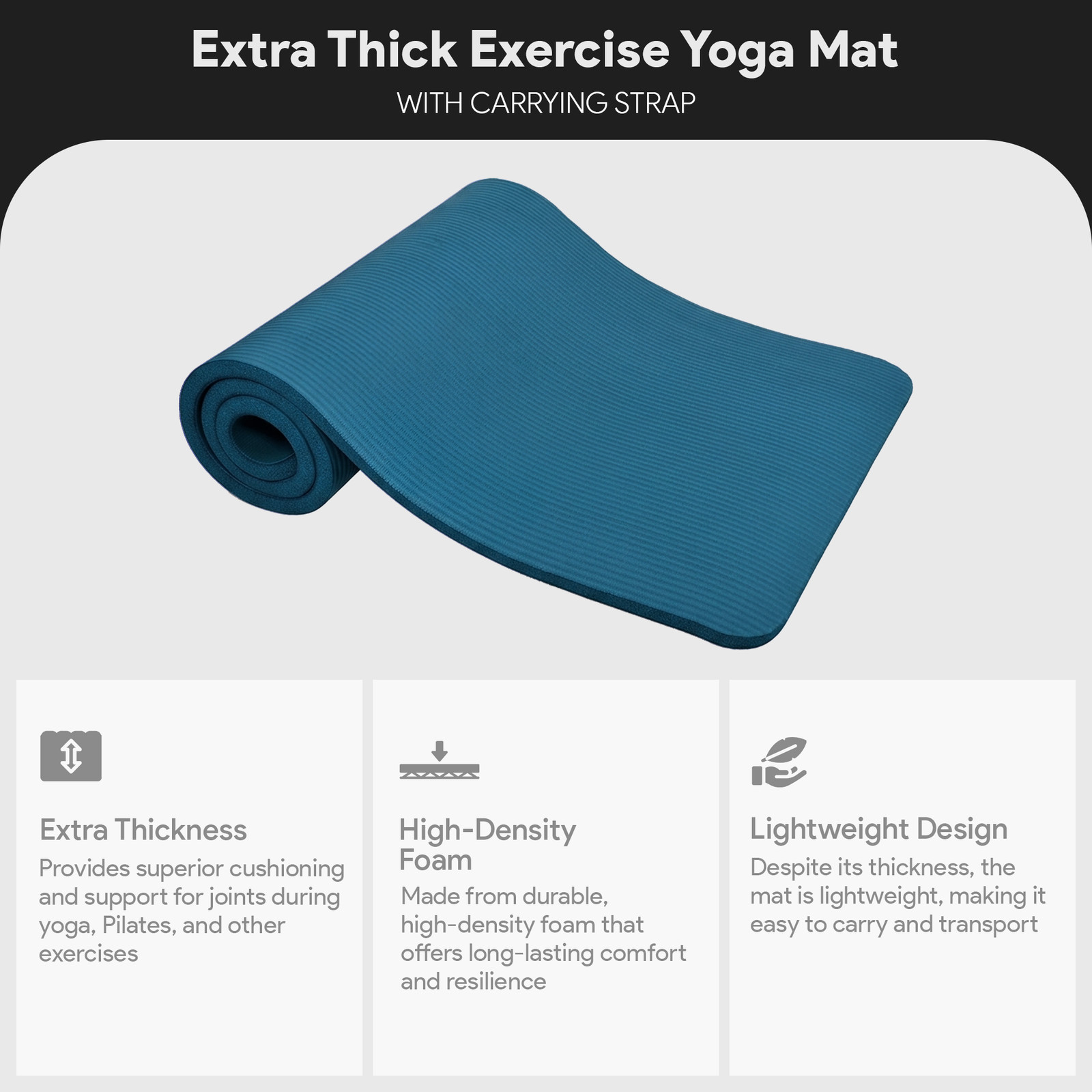 BalanceFrom Yoga Mat, 1&Prime; Extra Thick Exercise Pilates Workout Mat, Navy Blue