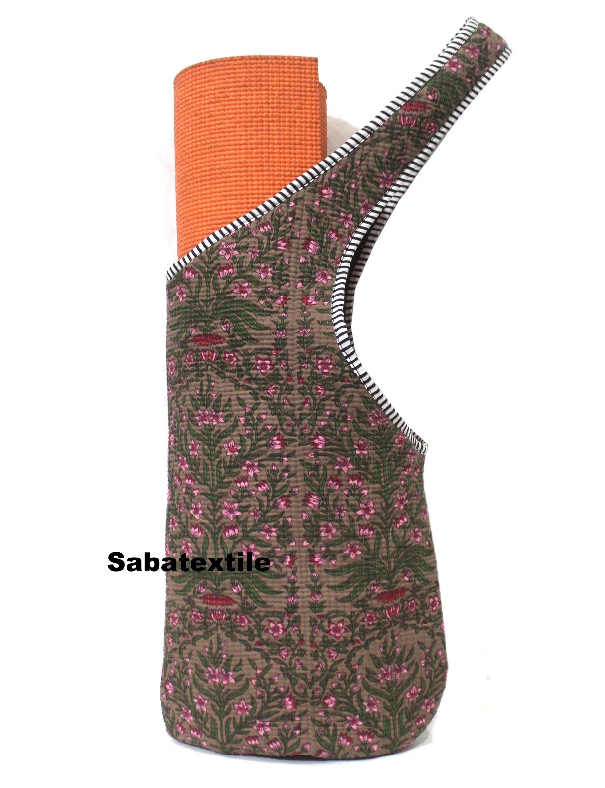 Indian Purple Floral Jhola Tote Bag, Quilted Yoga Mat Bag,Handblock Yoga Mat Bag