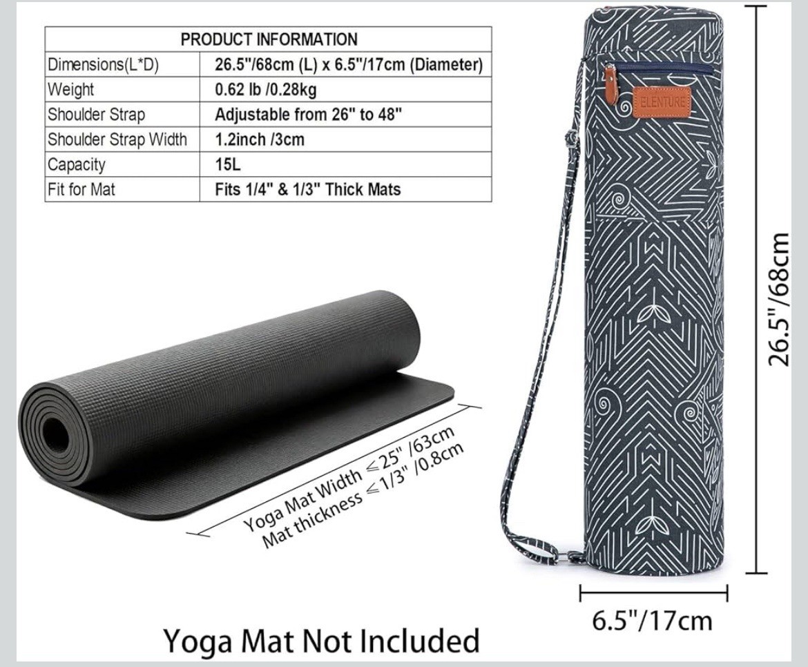 Canvas Yoga Mat Bag with Adjustable Strap & Pockets, Full-Zip Travel Gym Tote fo