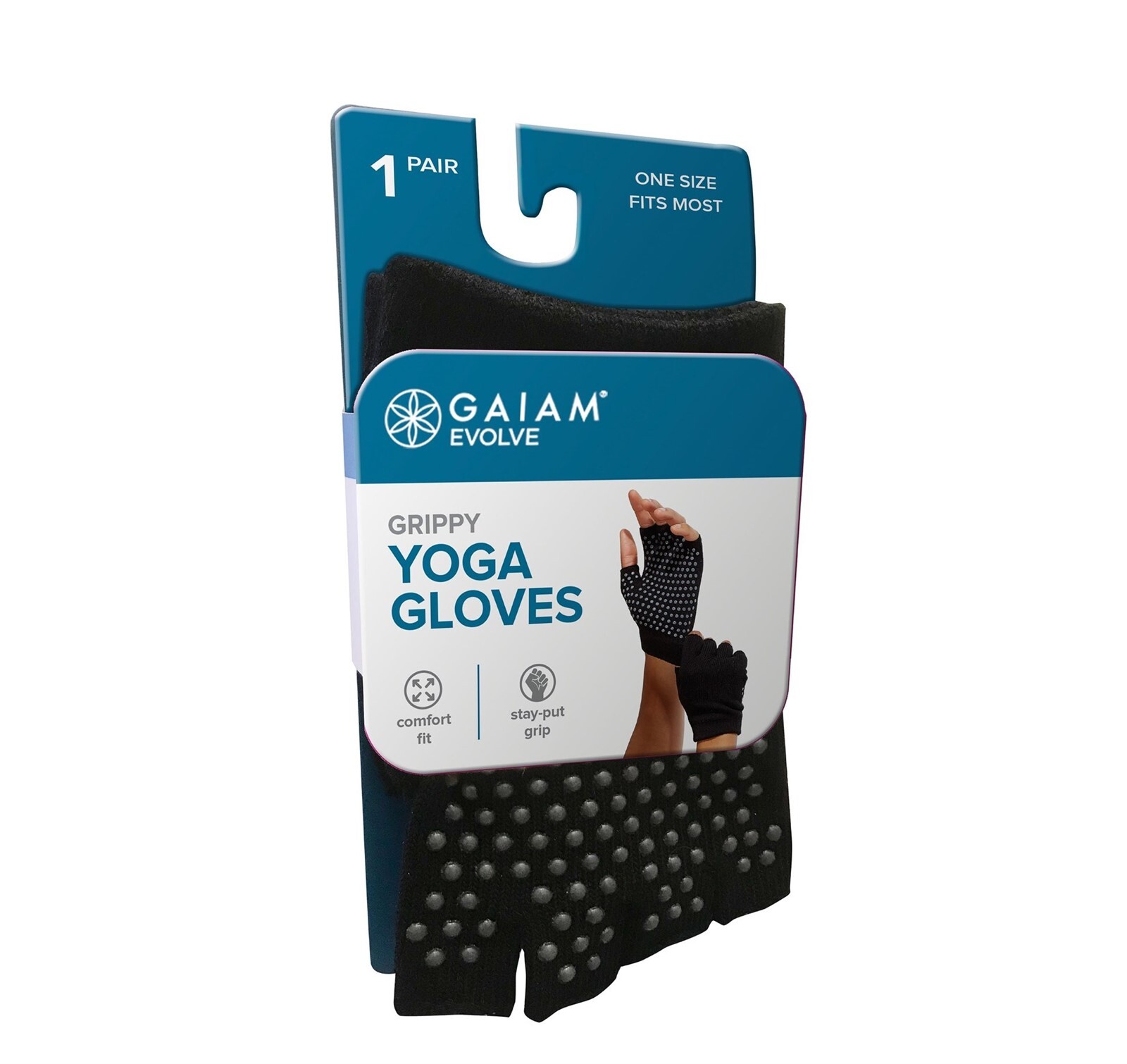 NWT Gaiam Evolve Grippy Yoga Gloves Black OS Fingerless Comfort Fit Exercise