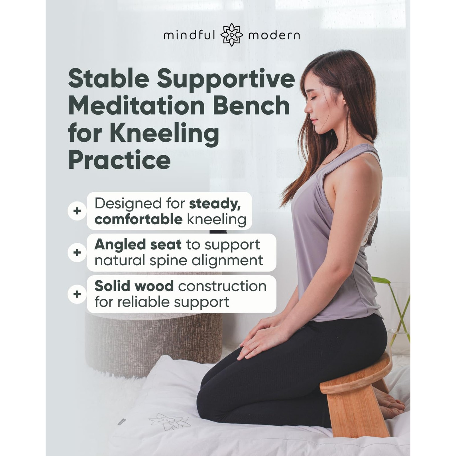 Folding Meditation Bench – Bamboo Kneeling Stool with Locking Magnetic Hinges –