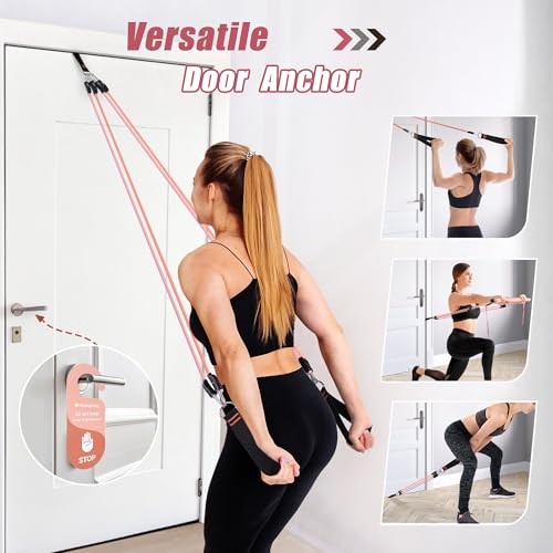 Upgraded Pilates Bar Kit with Resistance Bands Natural Coral Pink(20/30/40lbs)