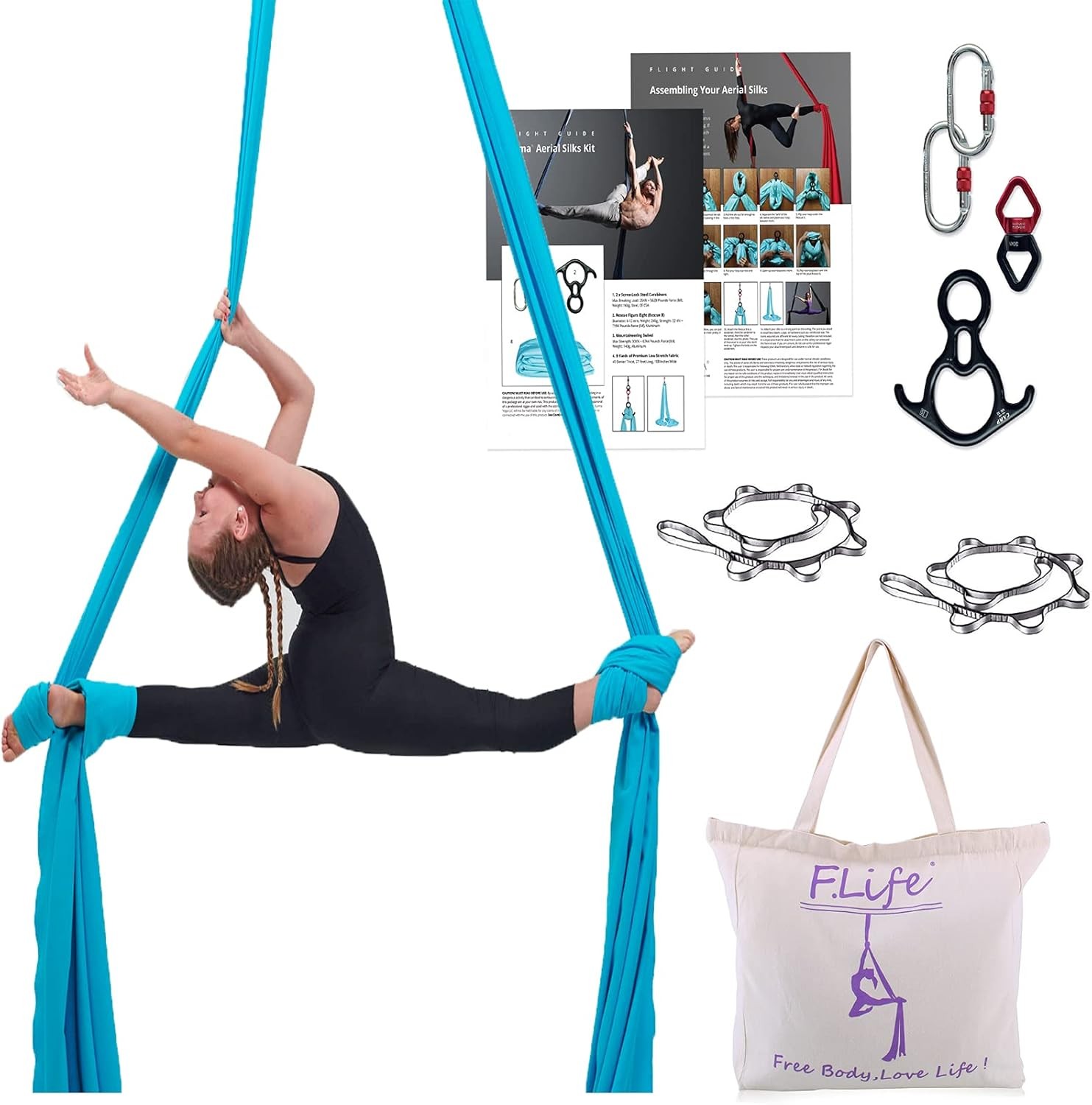 Aerial Silk 10 Yards Kit Durable Aerial Yoga Hammock W/ Hardware & Guide Aerial