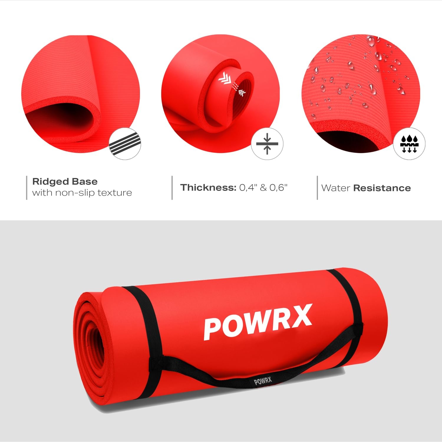 POWRX Yoga Mat Thick | Exercise Mat 1/2&Prime; – 3 Widhts with Carrying Strap and B…