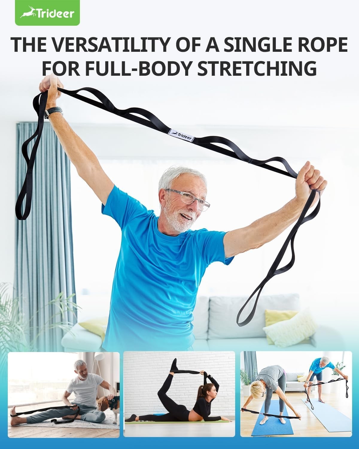 Non-Elastic Stretching Strap with Loops for Physical Therapy & Rehab, Knee Hi…