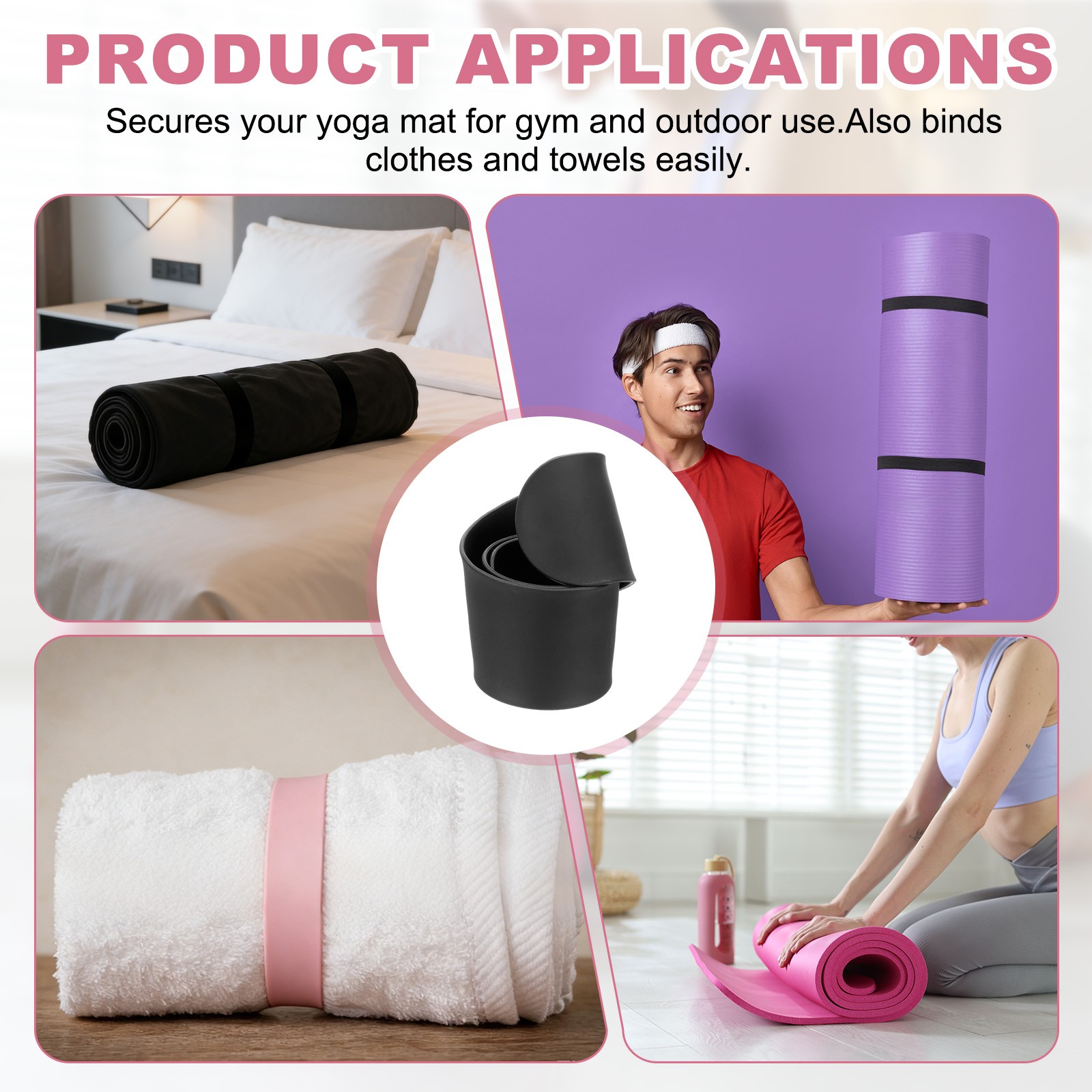Yoga Mat Strap Slap Band One Snap Yoga Mat Slap Band, Black