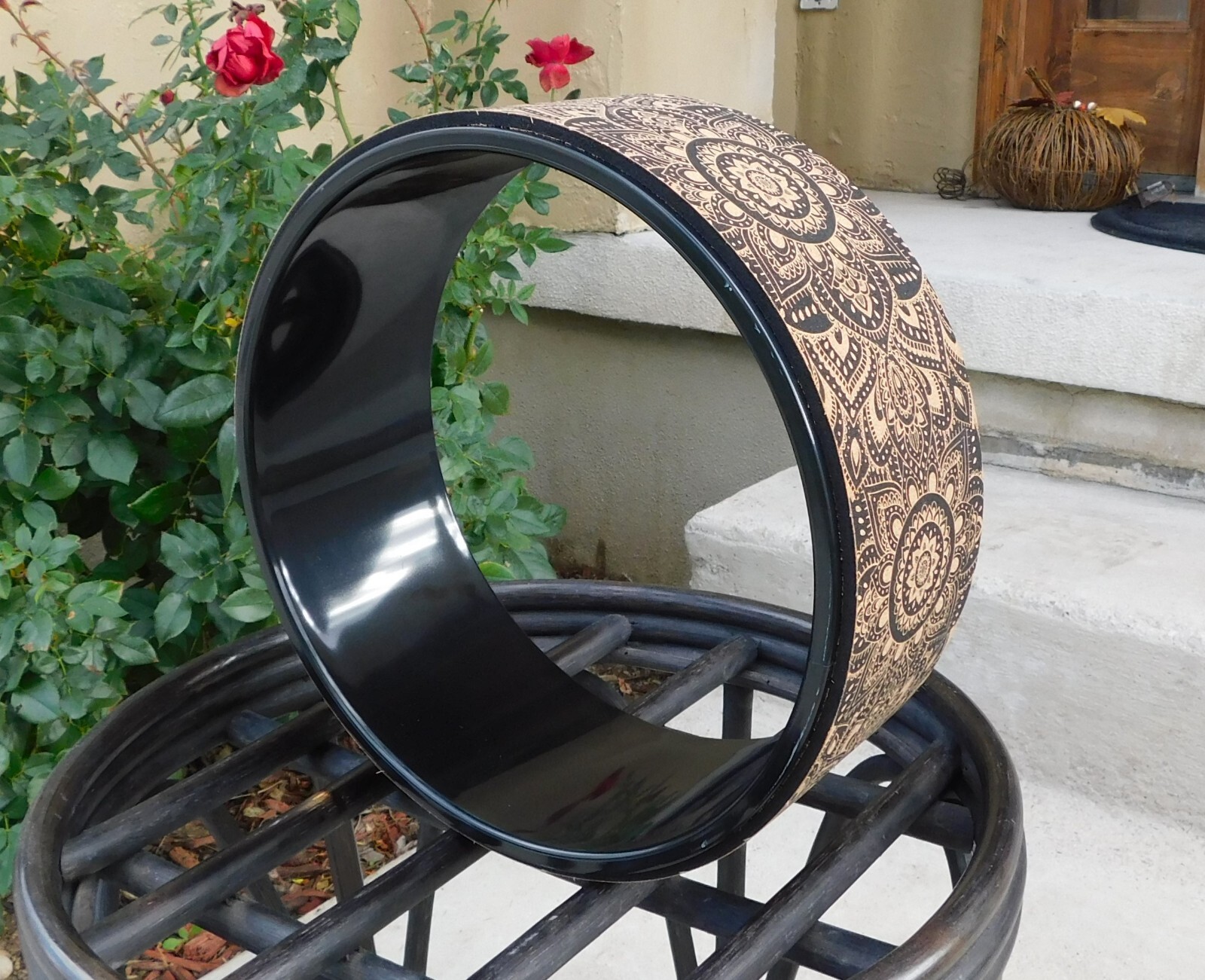 Cork Yoga Wheel by Yoga Design Lab (12.6 diameter), mandala black, New