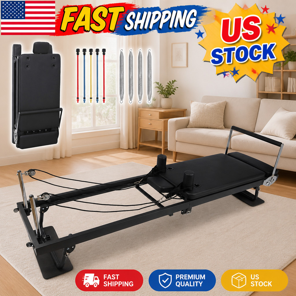 Pilates Reformer Machine, Foldable Pilates Equipment with Adjustable Resistance