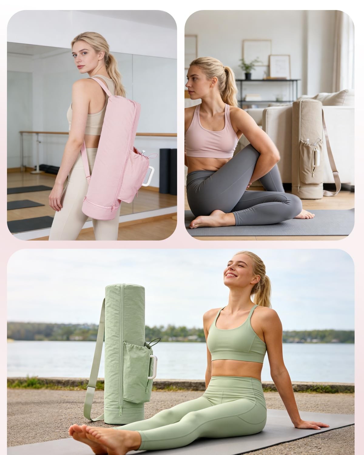 Puffy Yoga Mat Bag Yoga Gym Bags for Women Men, Full-Zip Pilates Bag with Wet…