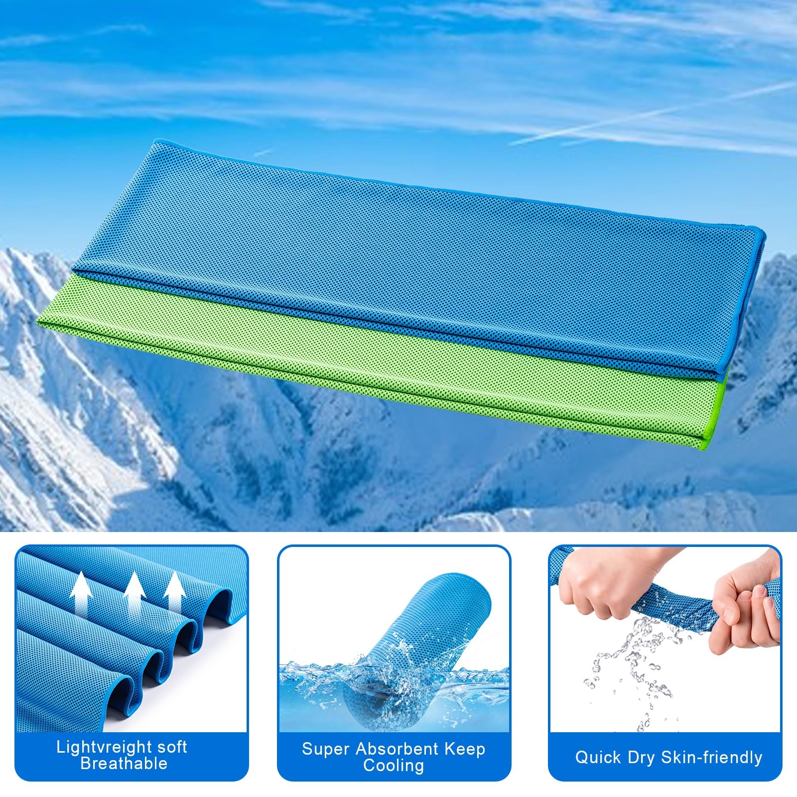 CADONO 4 Pack Cooling Towel (40&Prime;x12&Prime;), Soft Large, Light Blue/Green/Pink/Grey