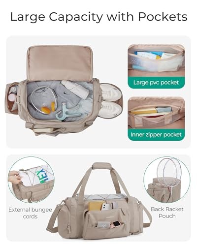 4-IN-1 Gym Bag for Women Men, TSA Lightweight Duffle Bag for A-Light tan