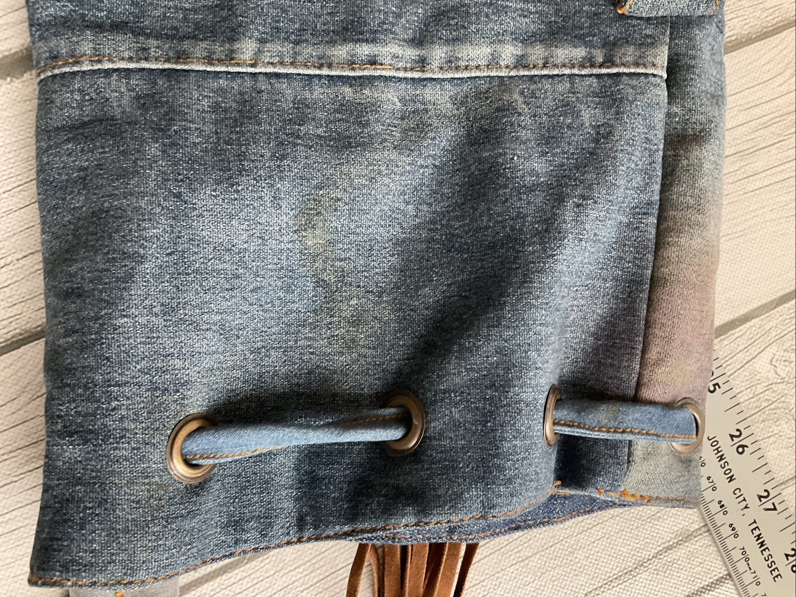 Yoga Mat Carry Bag Shoulder Boho OOAK Retro Distressed Upcycle Denim Blue Jeans