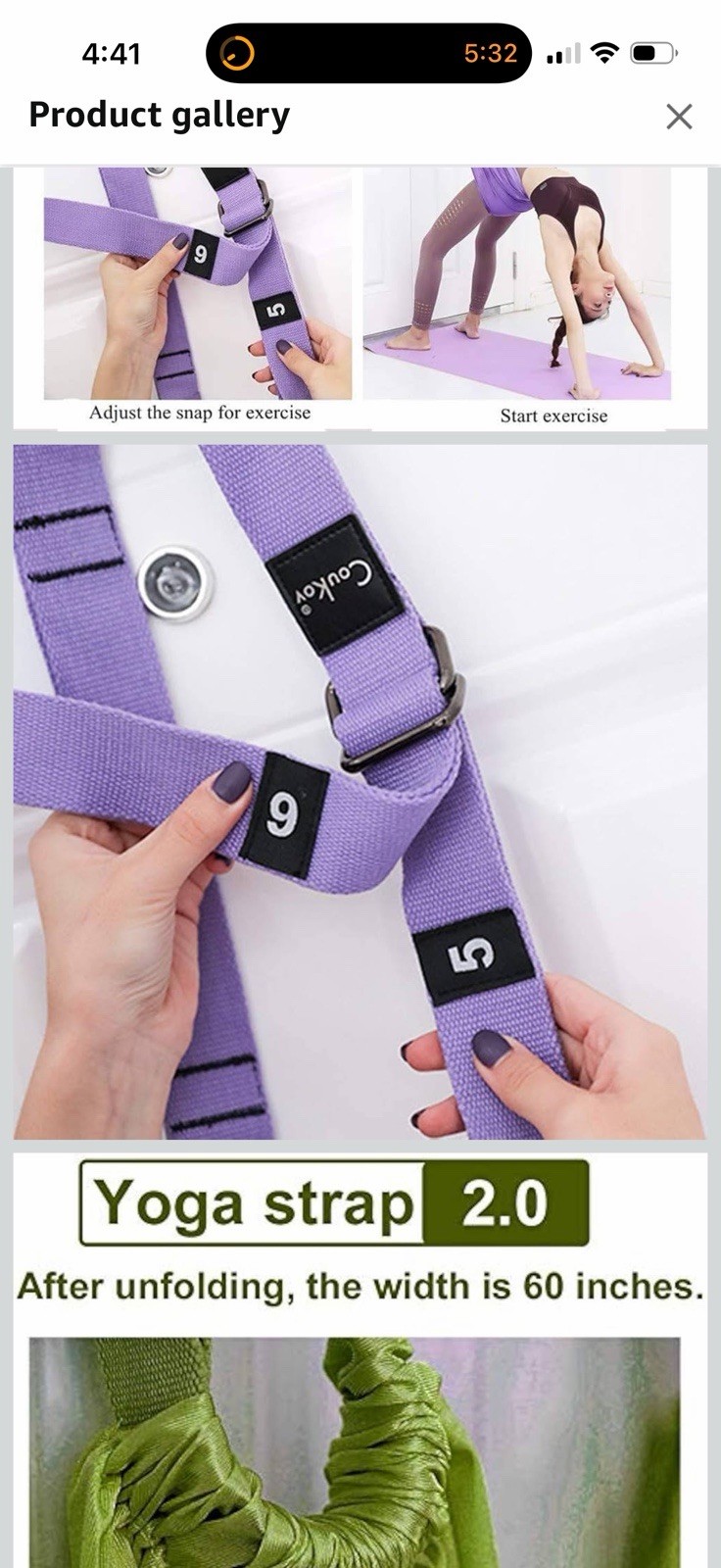 Yoga Stretching Strap, Adjustable Height Leg Stretcher Waist Back Stretch Band