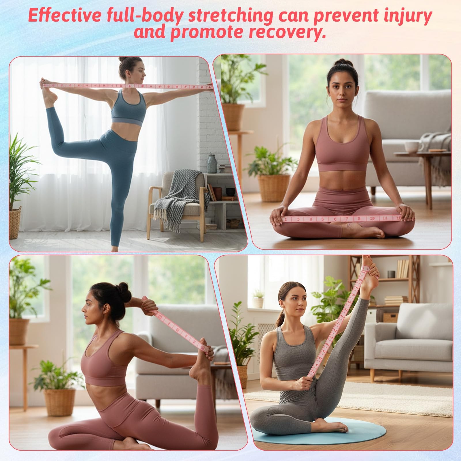 12 Loops Yoga Band, Bands for 4x140cm / 1.57×55.2 Inches, Pink