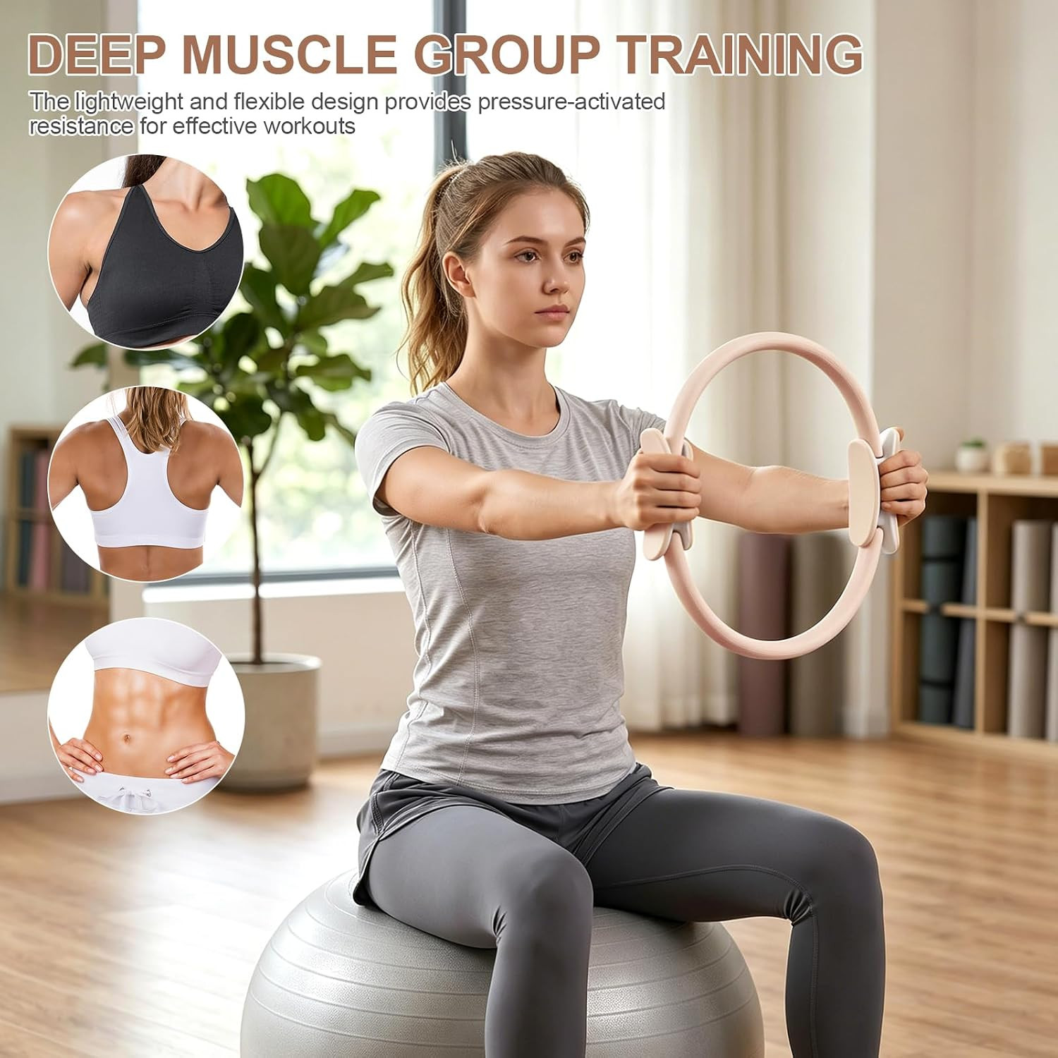 Pilates Ring 15 Inch Magic Circle Ring, Dual Padded Handles Pilates Exercise Cir