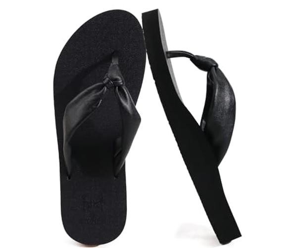 Womens Flip Flops With Arch Support Comfortable Yoga Mat Cushion Thong 8 Black