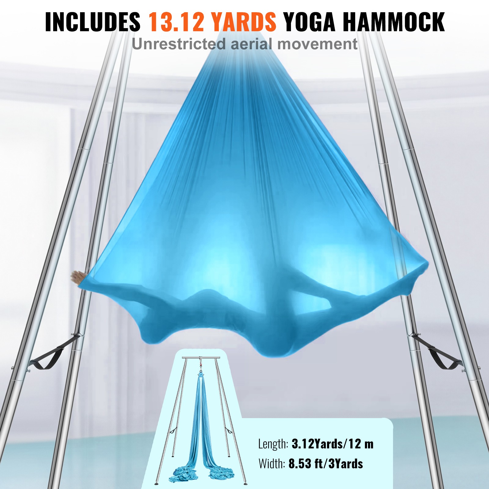 Uimoso Yoga Swing Stand Hammock Aerial Silk Kit 551.15 lbs Load Yoga Frame Blue