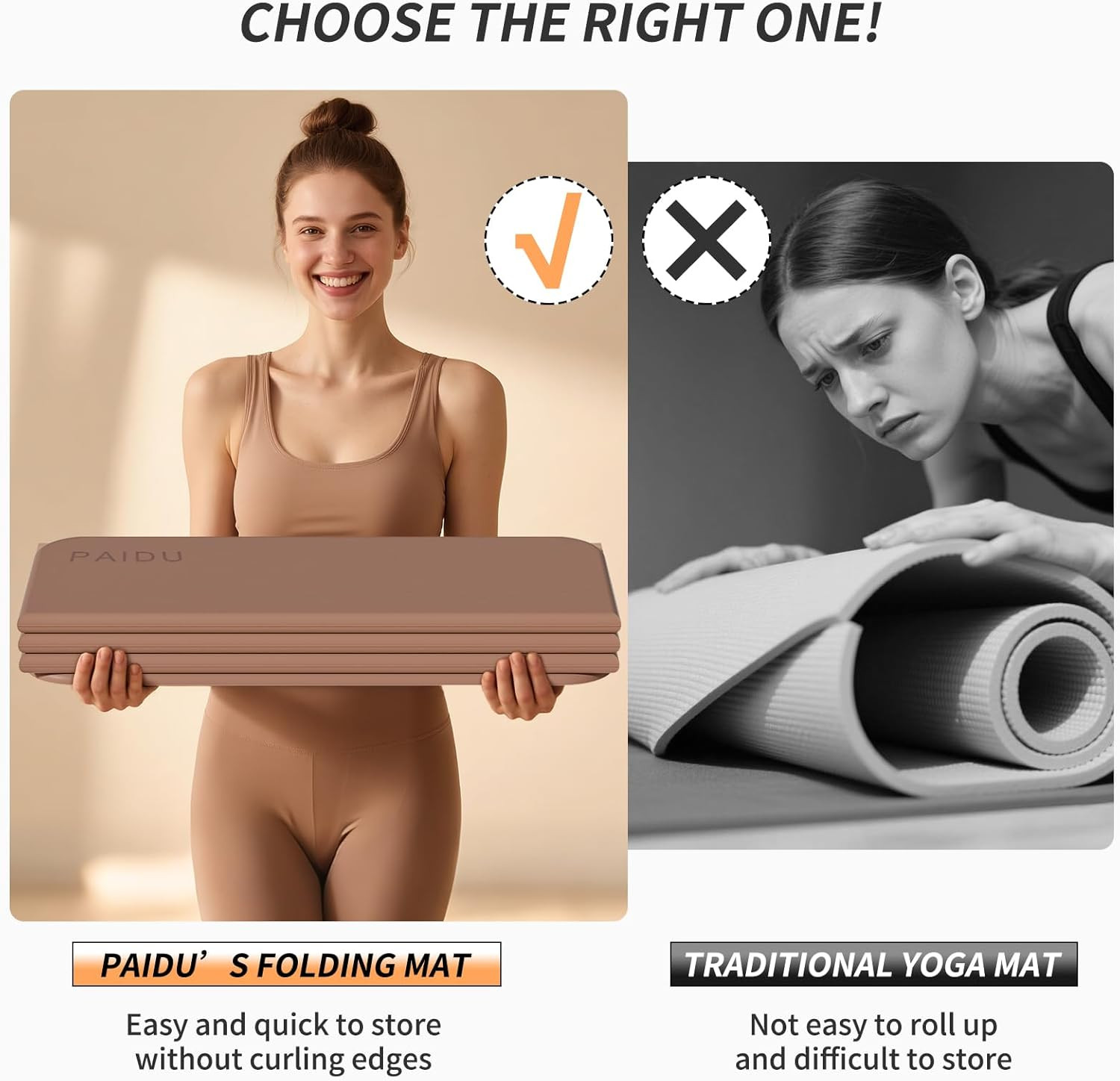 Extra Thick Foldable Yoga Mat | Non-Slip TPE | 75×26&Prime; | Portable & Easy Storage