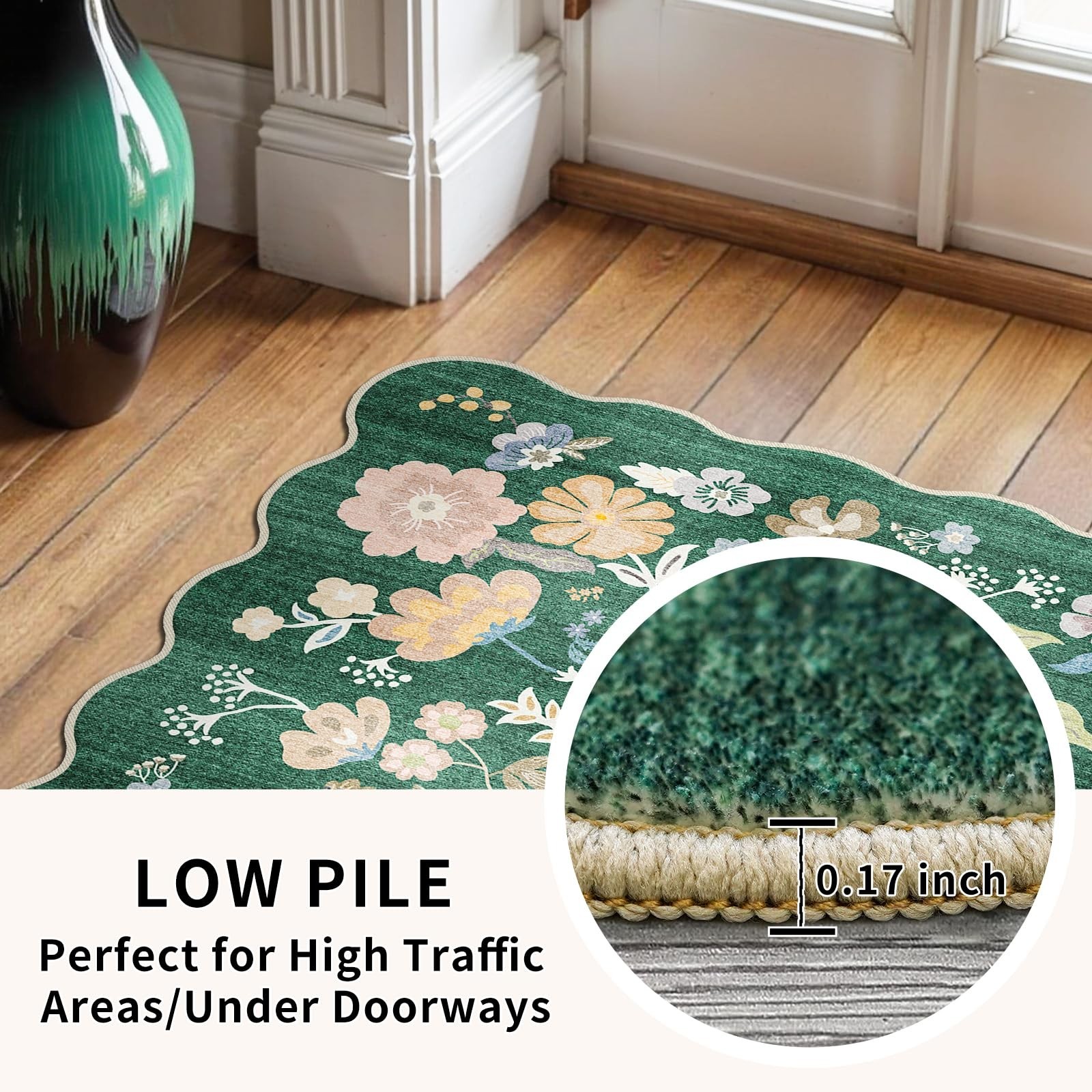 Carpet Runners for Hallway 20 ft: 3X20 Extra Long Scalloped Floral Washable N…
