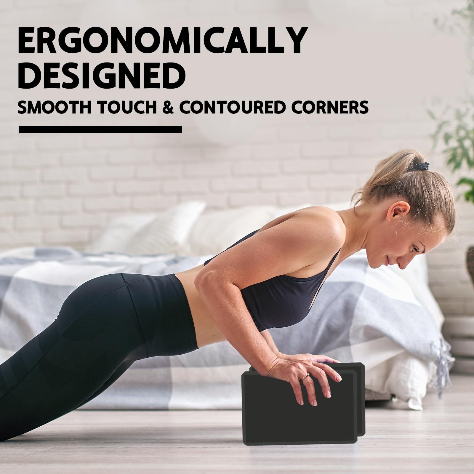 Yoga Block, Latex Free Foam, Beveled Edges, Pilates Stretching Support, Black