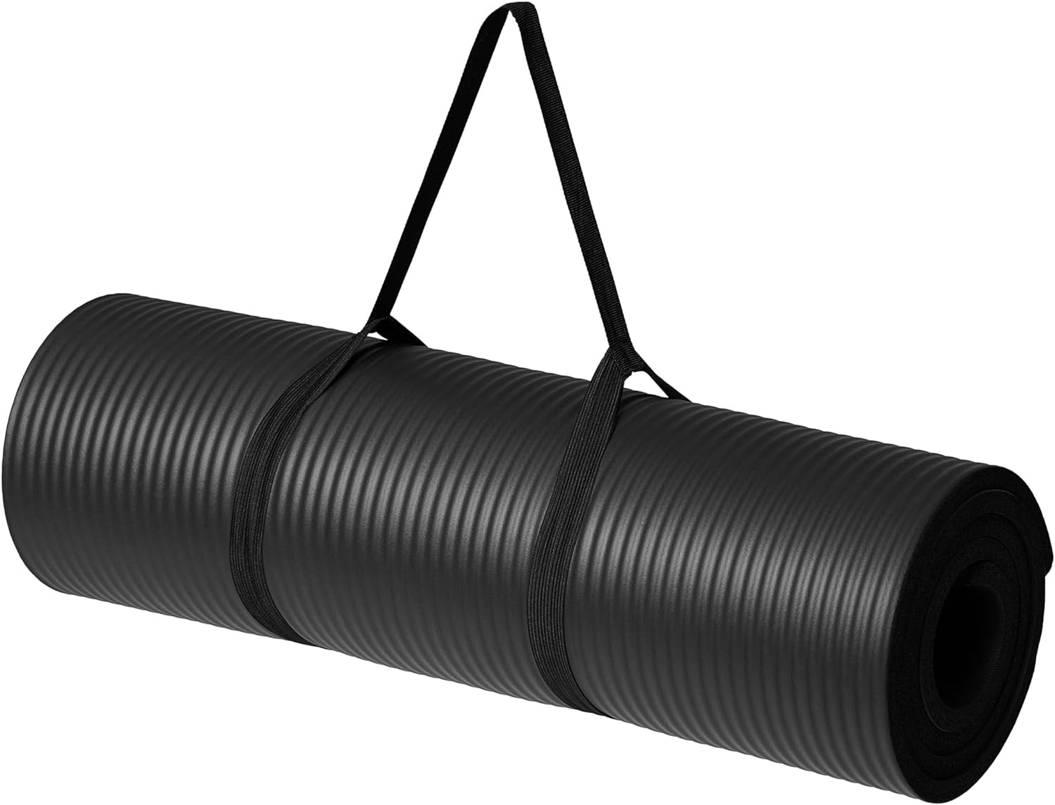 Exercise Gym Yoga Mat 1/2 Inch Thick Carry Strap Super Soft Amazon Basics Black