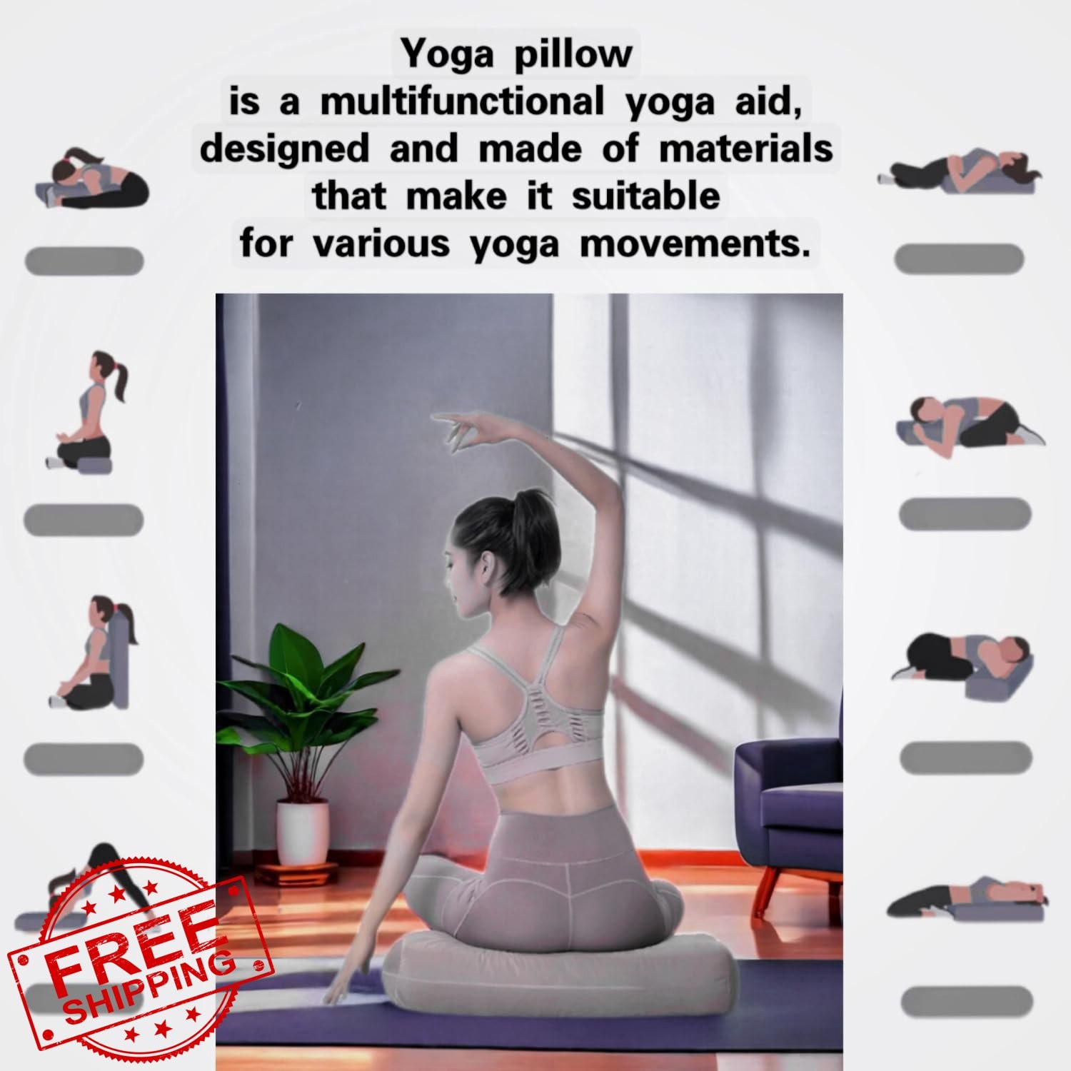 NGT Yoga Bolster Pillow Grey Soft fabric