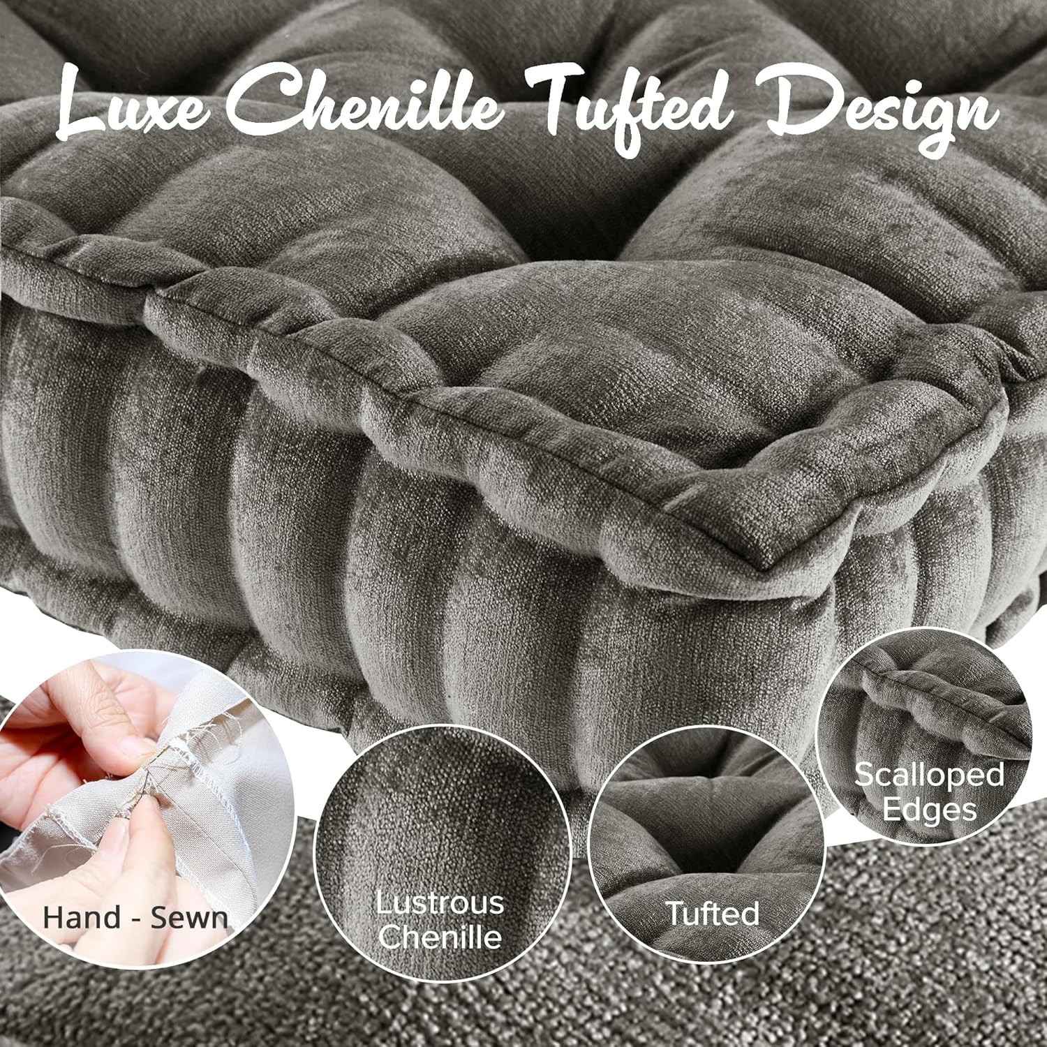 Large Chenille Floor Pillow 20x20x5 Inches Meditation Yoga Cushion Lounge